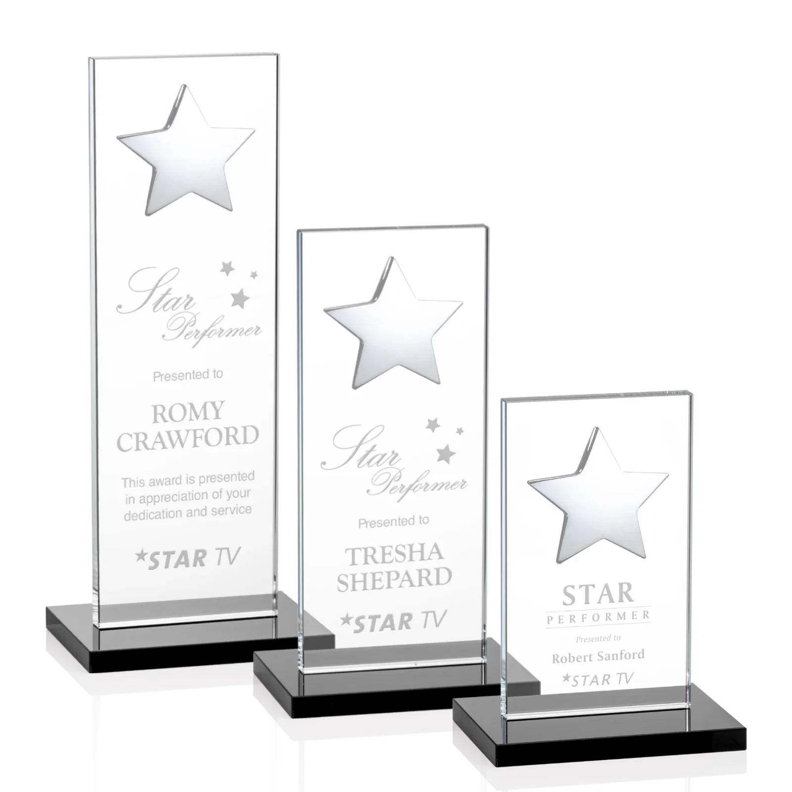 Branded Optical Crystal Upright Award With Raised Metal Star Accent for safety achievement programs