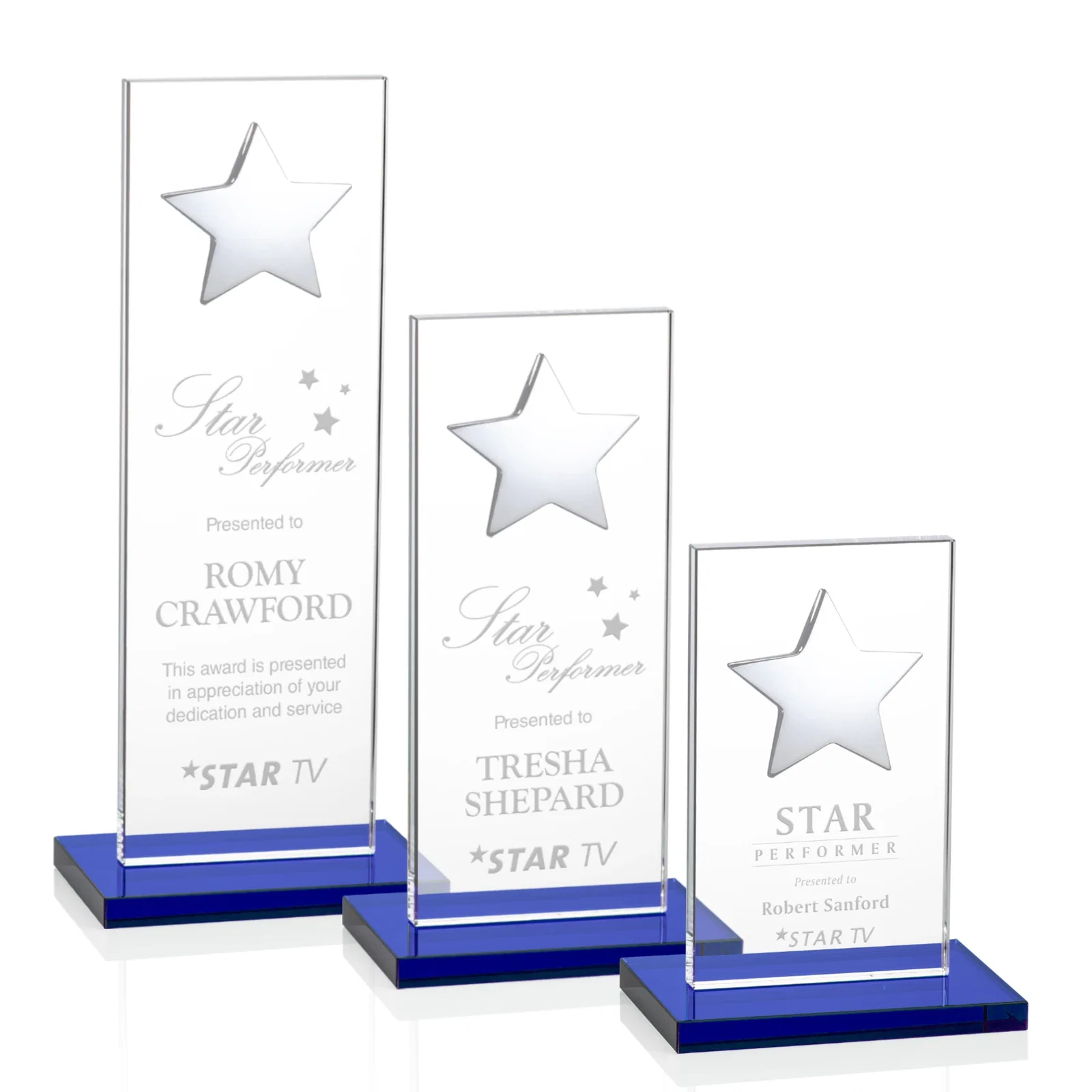 Custom printed Optical Crystal Upright Award With Raised Metal Star Accent for employee recognition