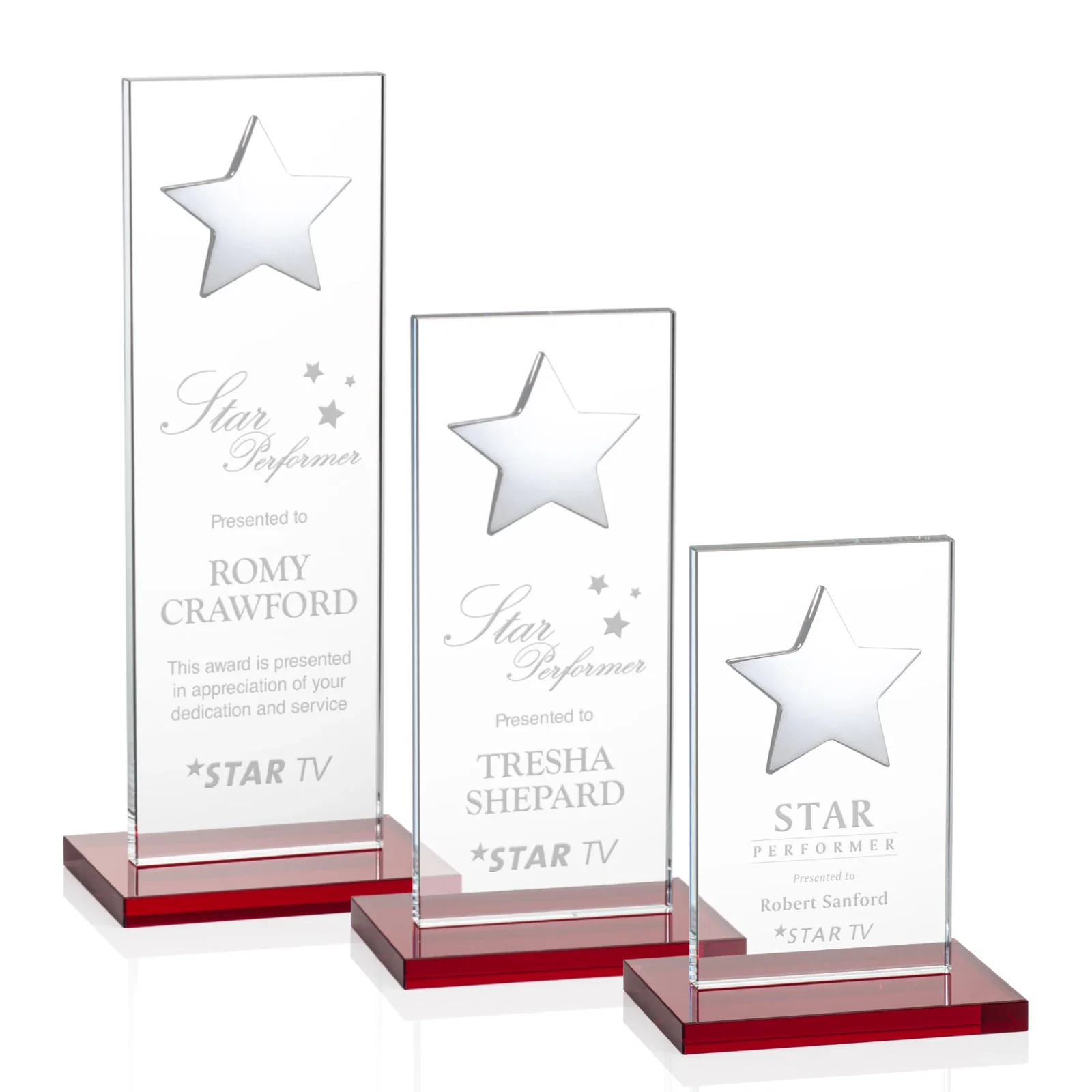 Custom printed Optical Crystal Upright Award With Raised Metal Star Accent for retirement presentations
