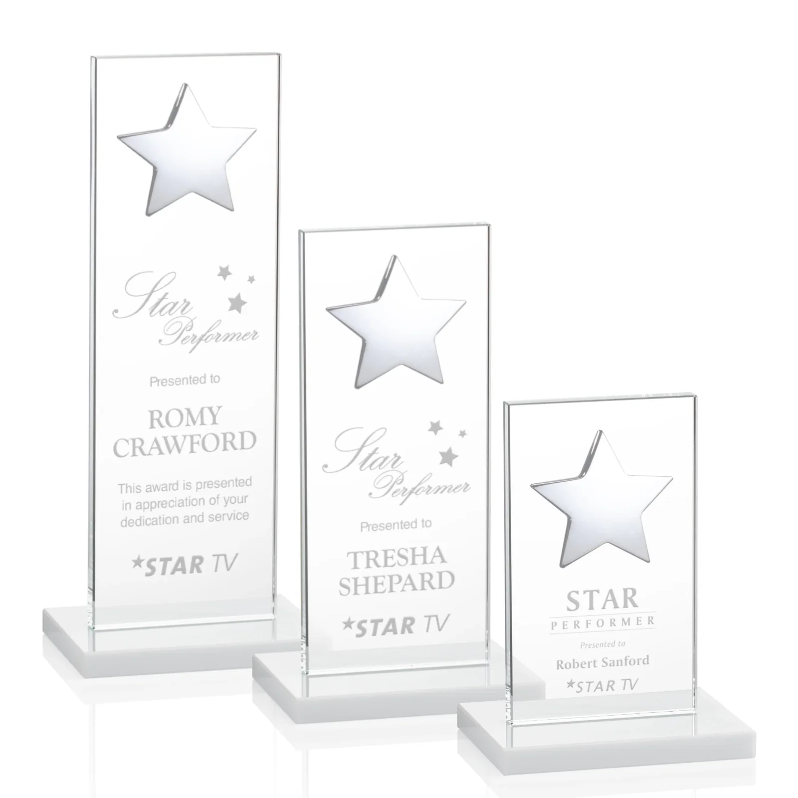 Customized Optical Crystal Upright Award With Raised Metal Star Accent for employee recognition