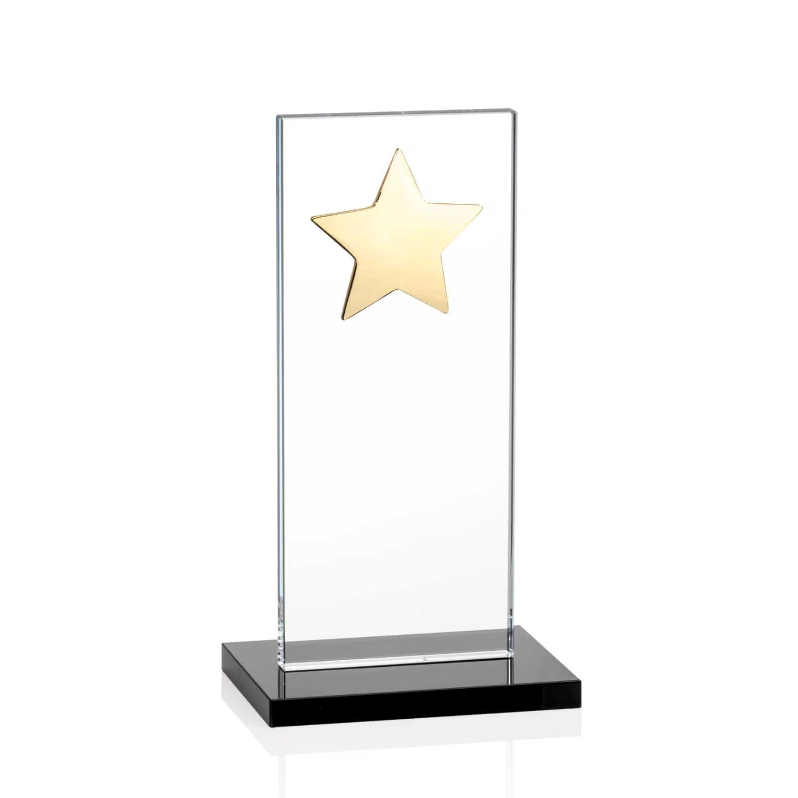 Custom engraved Optical Crystal Upright Award With Raised Metal Star Accent for service anniversary gifts