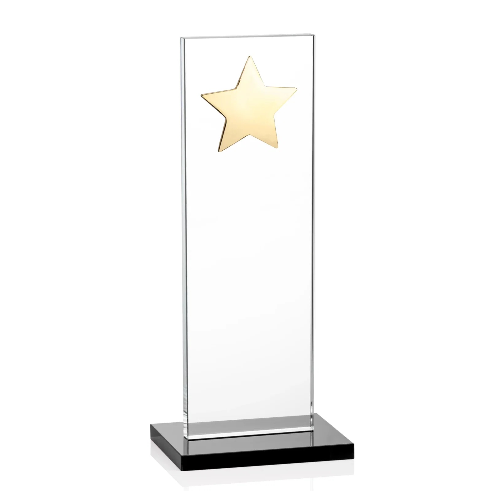 Custom engraved Optical Crystal Upright Award With Raised Metal Star Accent for sales achievement awards