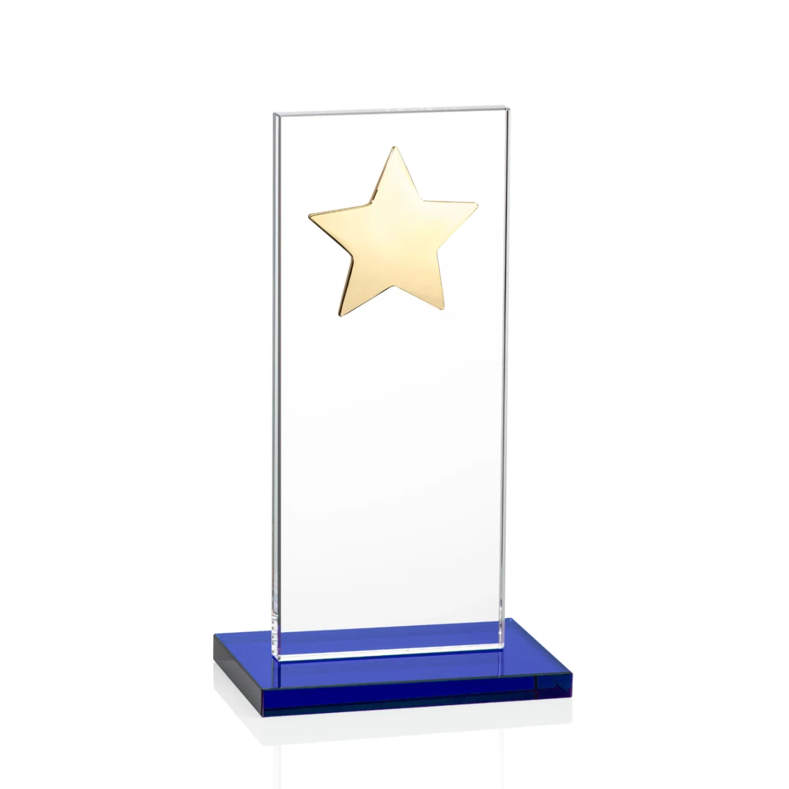 Custom engraved Optical Crystal Upright Award With Raised Metal Star Accent for team milestone celebrations