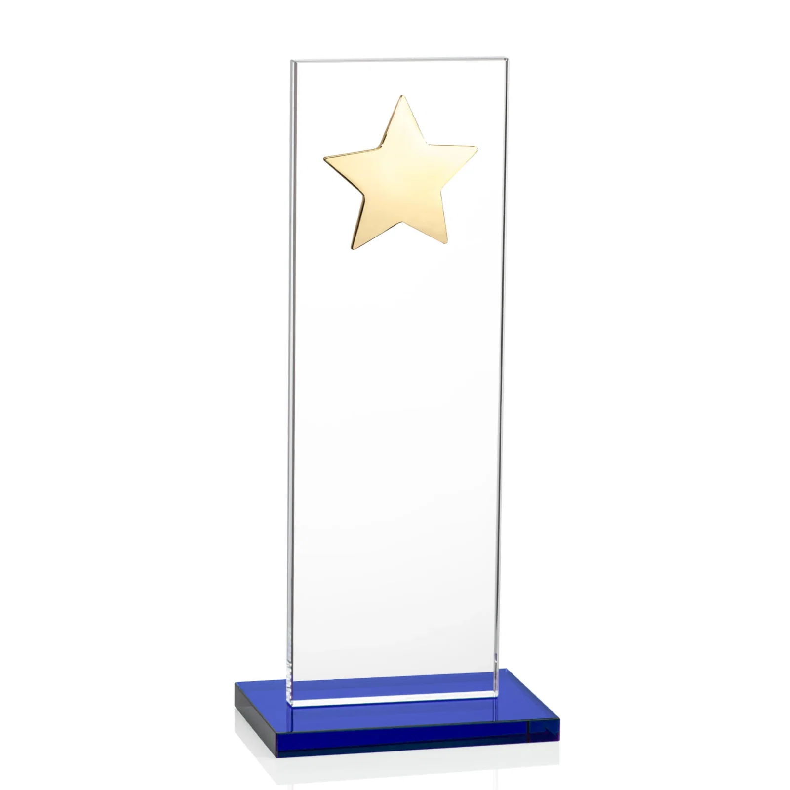 Custom engraved Optical Crystal Upright Award With Raised Metal Star Accent for donor appreciation