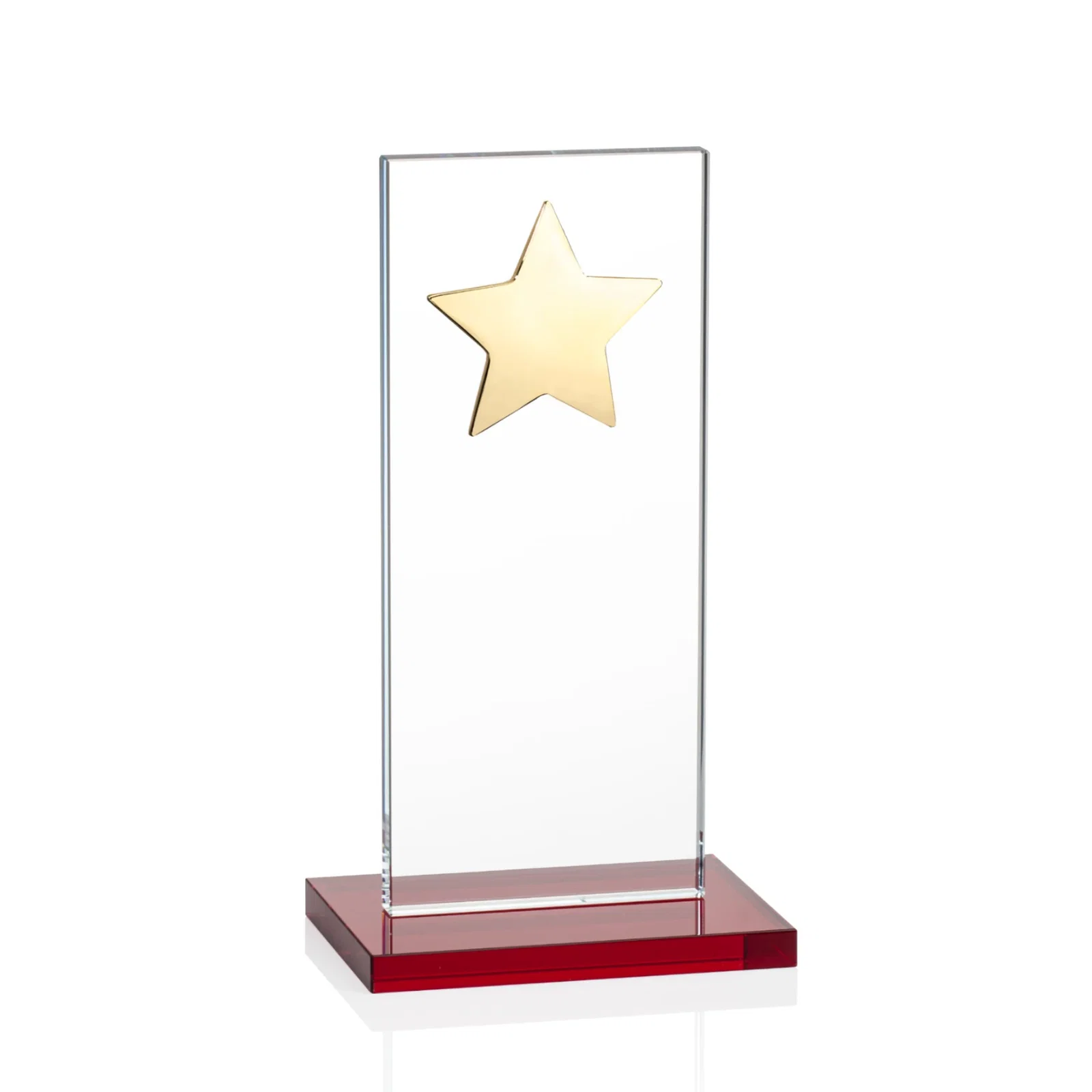 Custom engraved Optical Crystal Upright Award With Raised Metal Star Accent for safety achievement programs