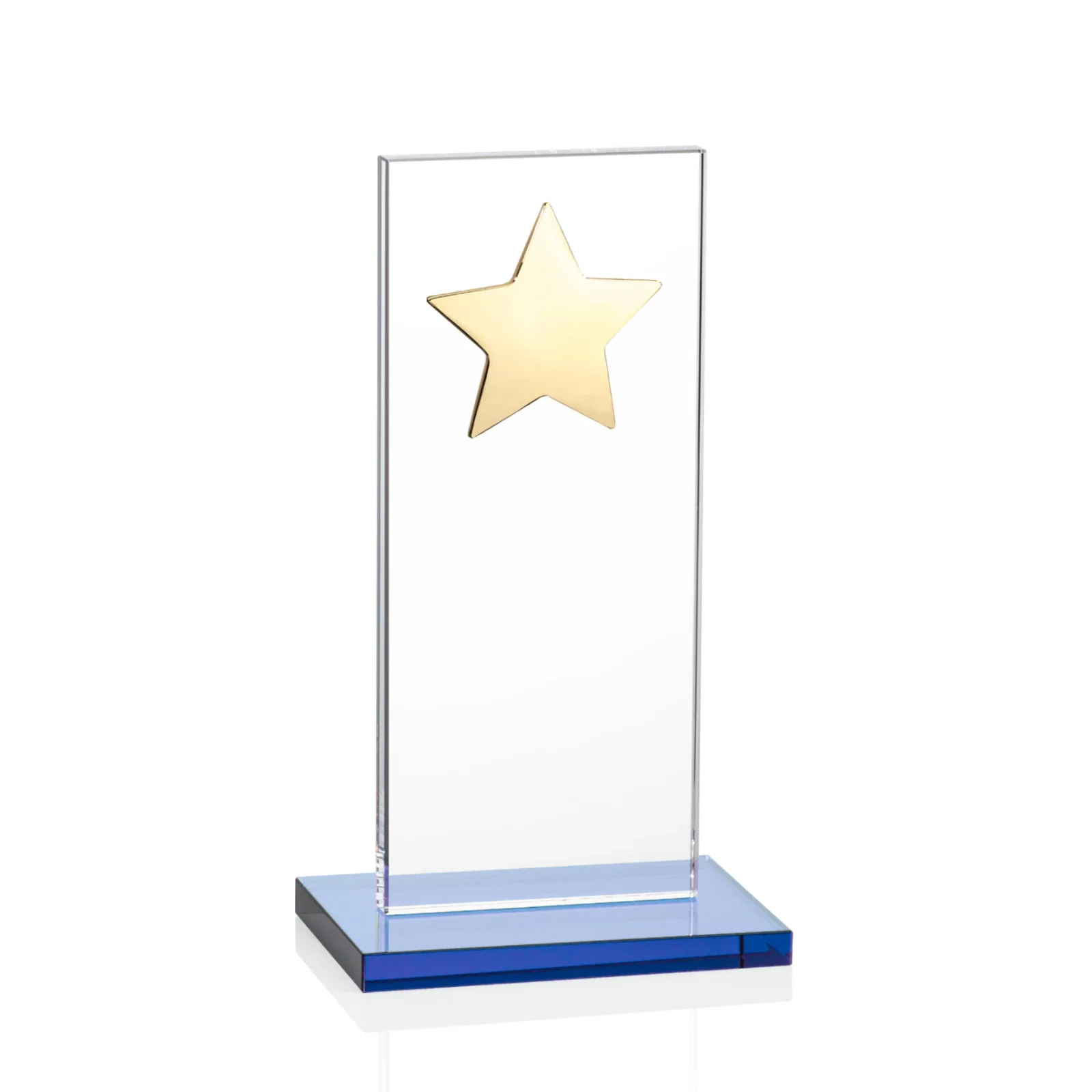 Custom engraved Optical Crystal Upright Award With Raised Metal Star Accent for company anniversary events