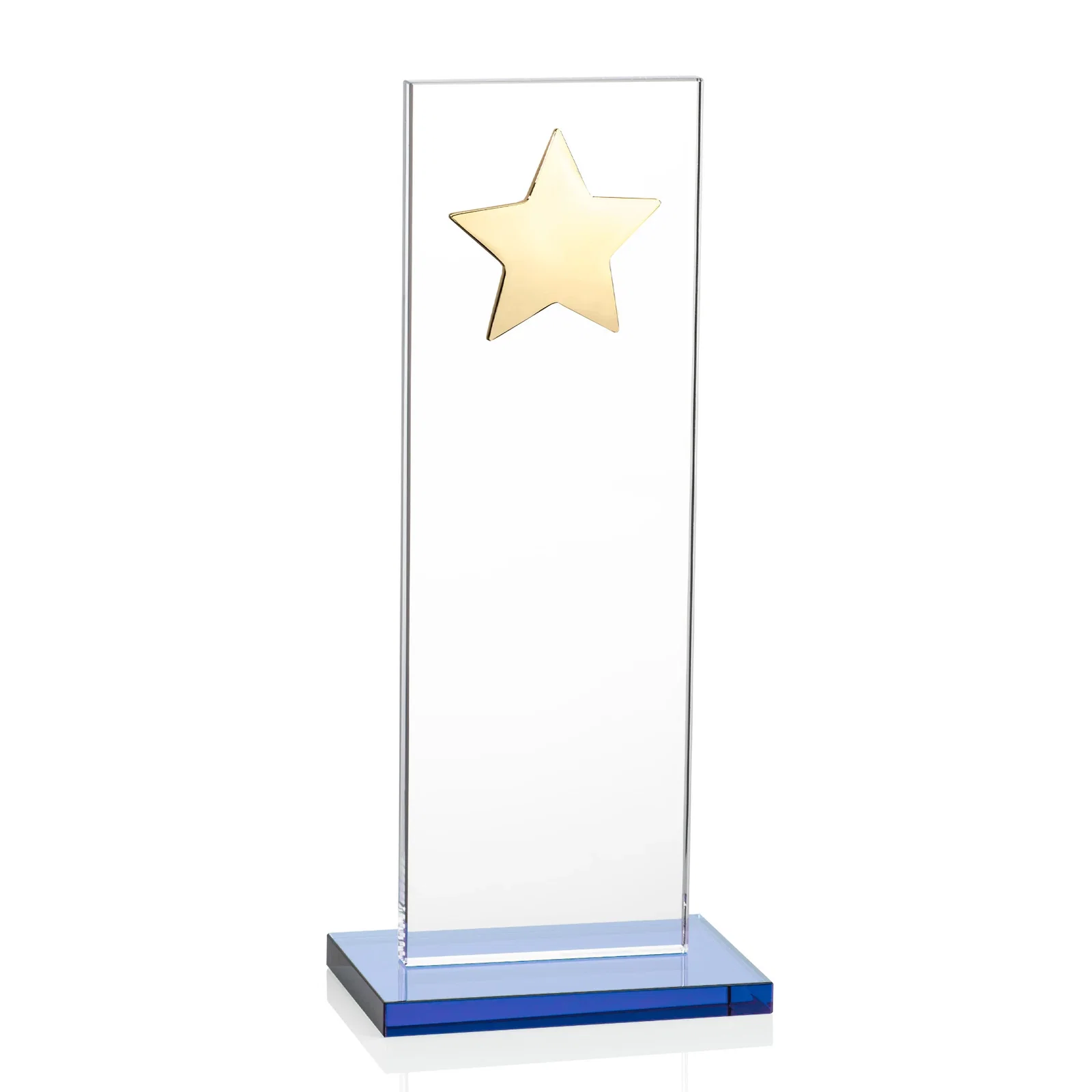Custom Optical Crystal Upright Award With Raised Metal Star Accent, with your logo for employee recognition