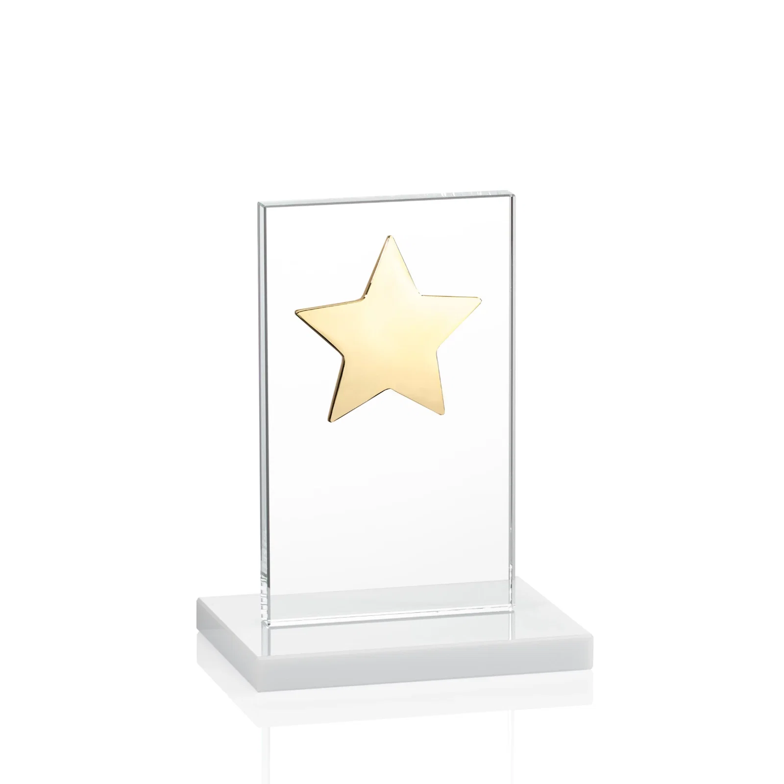 Custom Optical Crystal Upright Award With Raised Metal Star Accent, with your logo for corporate award ceremonies