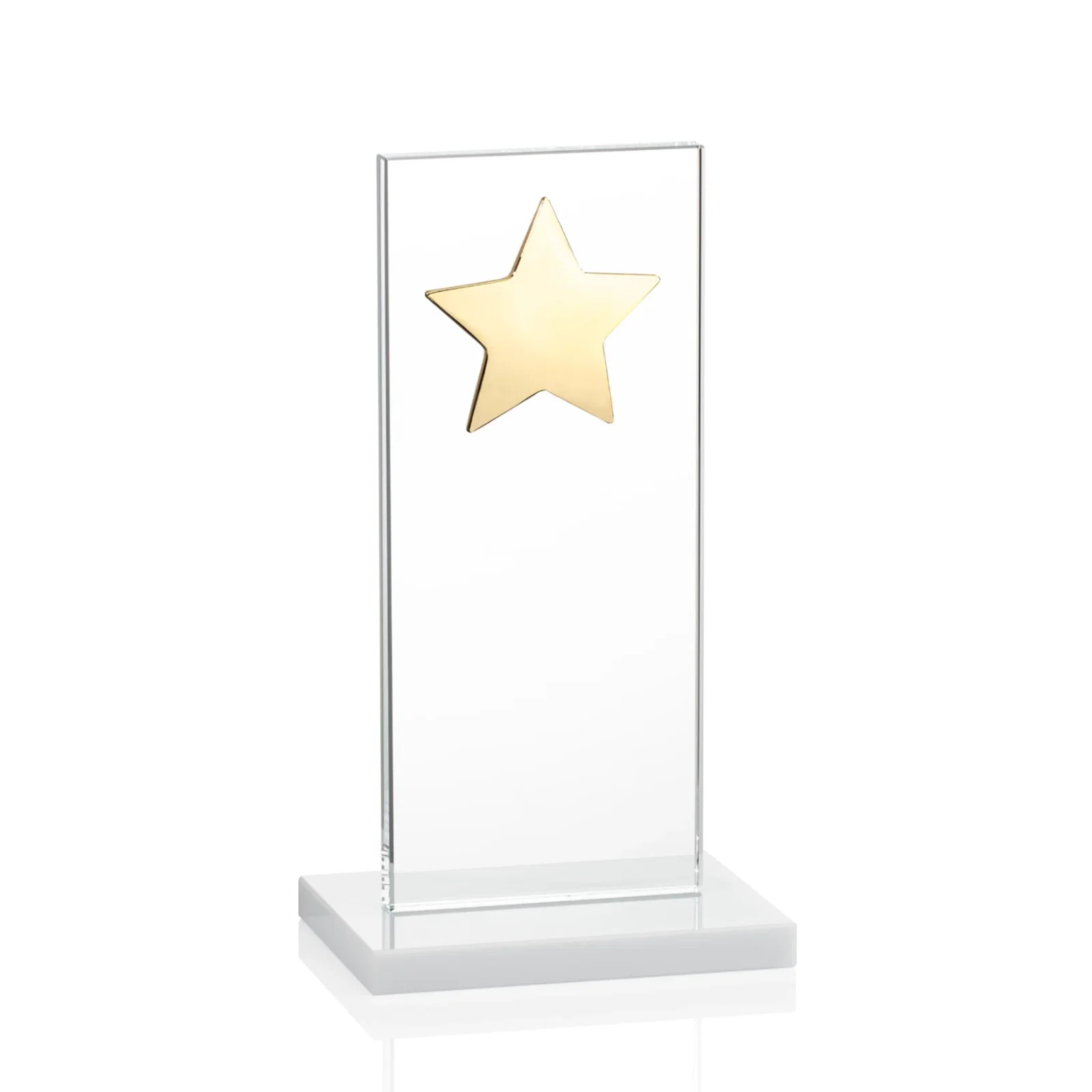 Custom Optical Crystal Upright Award With Raised Metal Star Accent, with your logo for service anniversary gifts