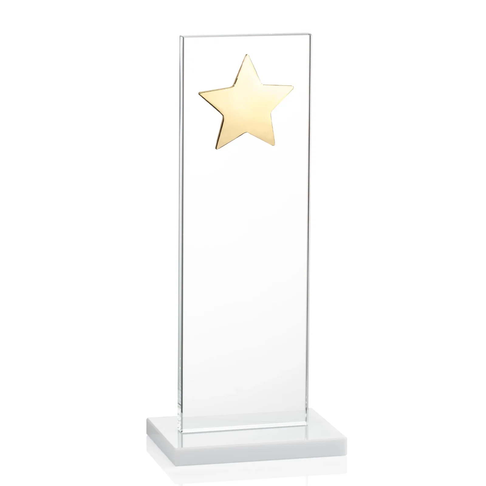 Custom Optical Crystal Upright Award With Raised Metal Star Accent, with your logo for sales achievement awards