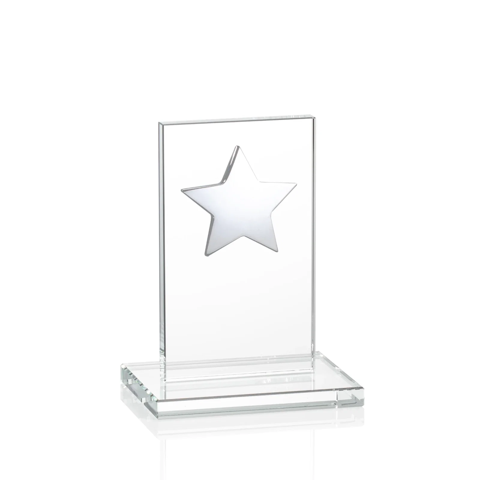 Custom Optical Crystal Upright Award With Raised Metal Star Accent, with your logo for retirement presentations