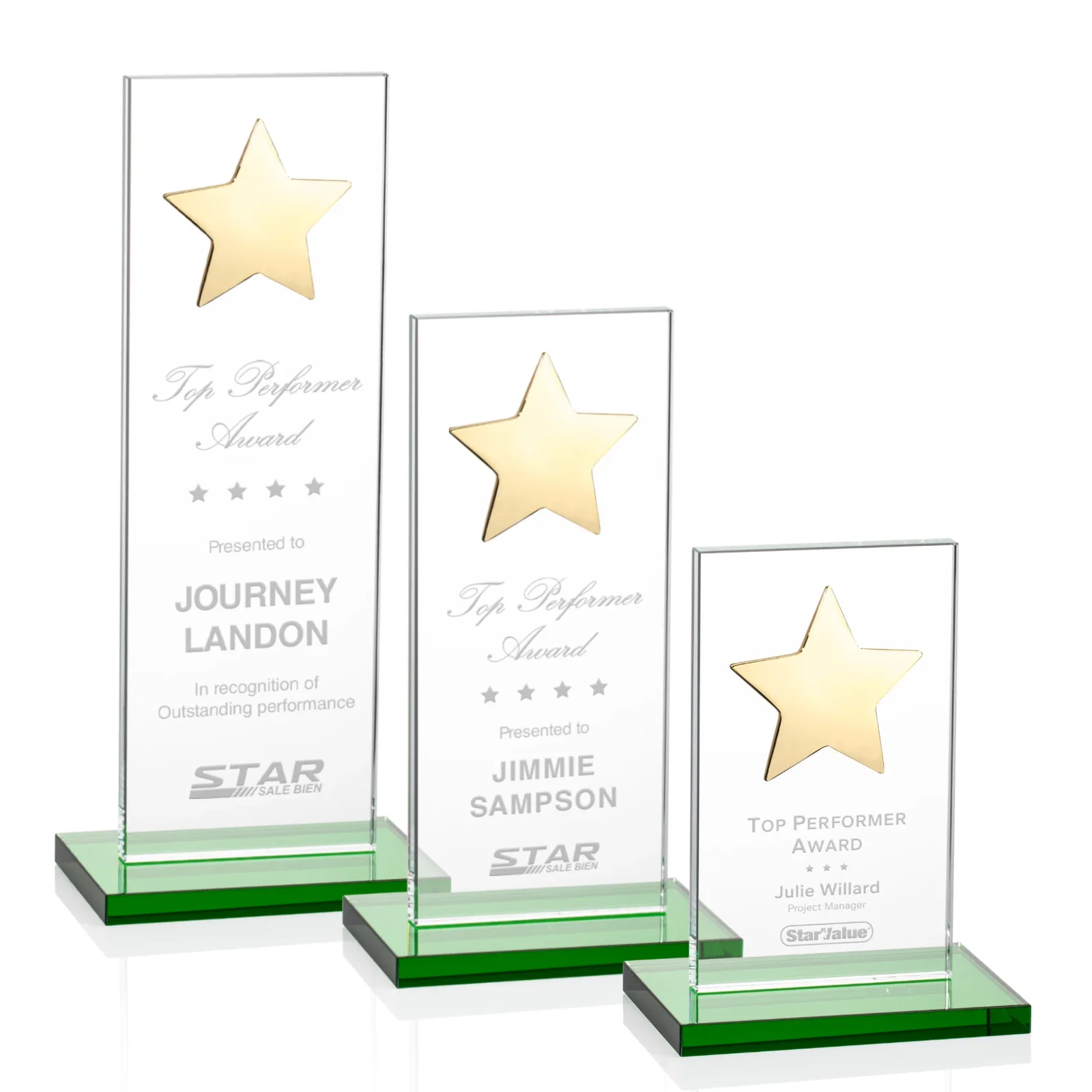 Custom Optical Crystal Upright Award With Raised Metal Star Accent for safety achievement programs