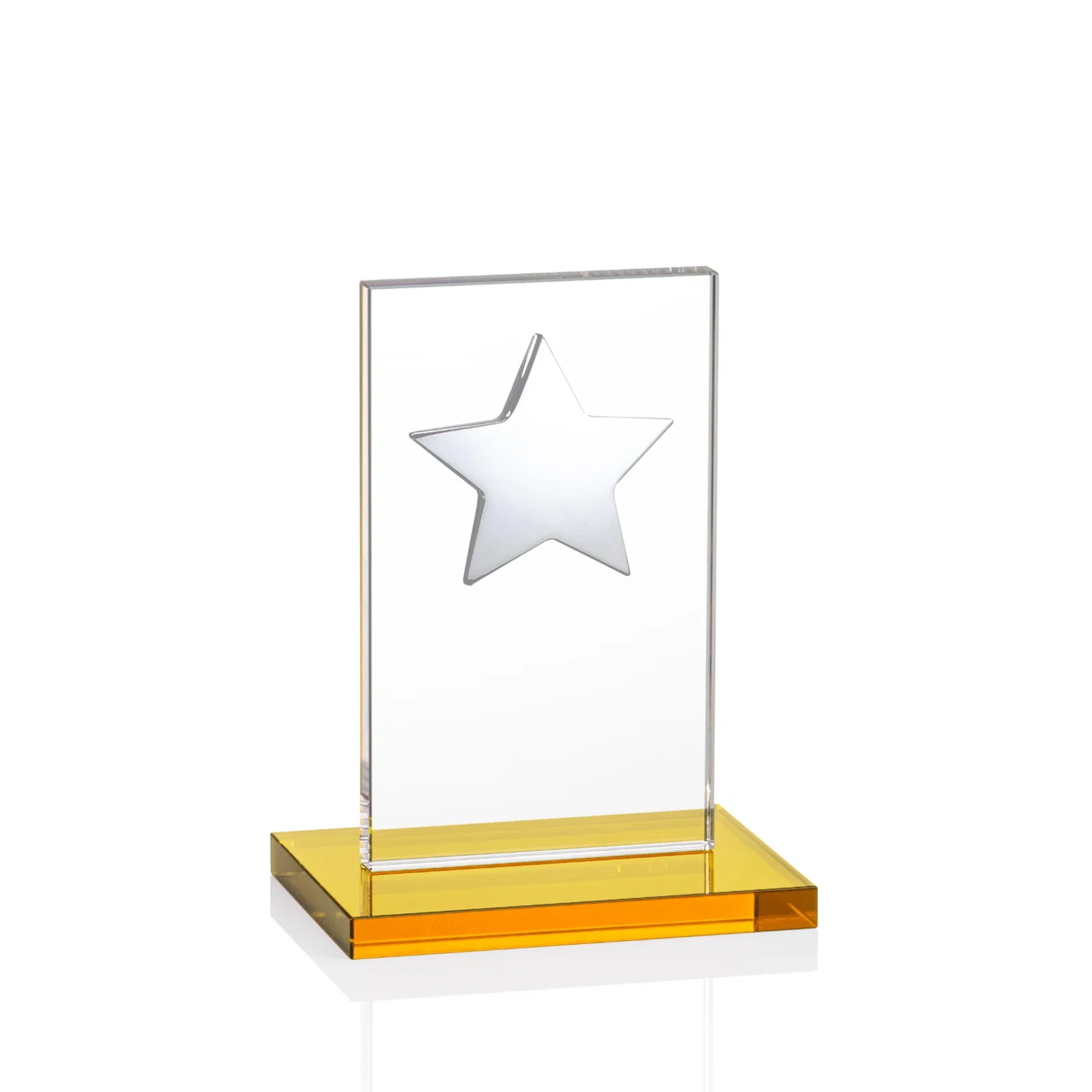 Custom Optical Crystal Upright Award With Raised Metal Star Accent, with your logo for graduation ceremonies