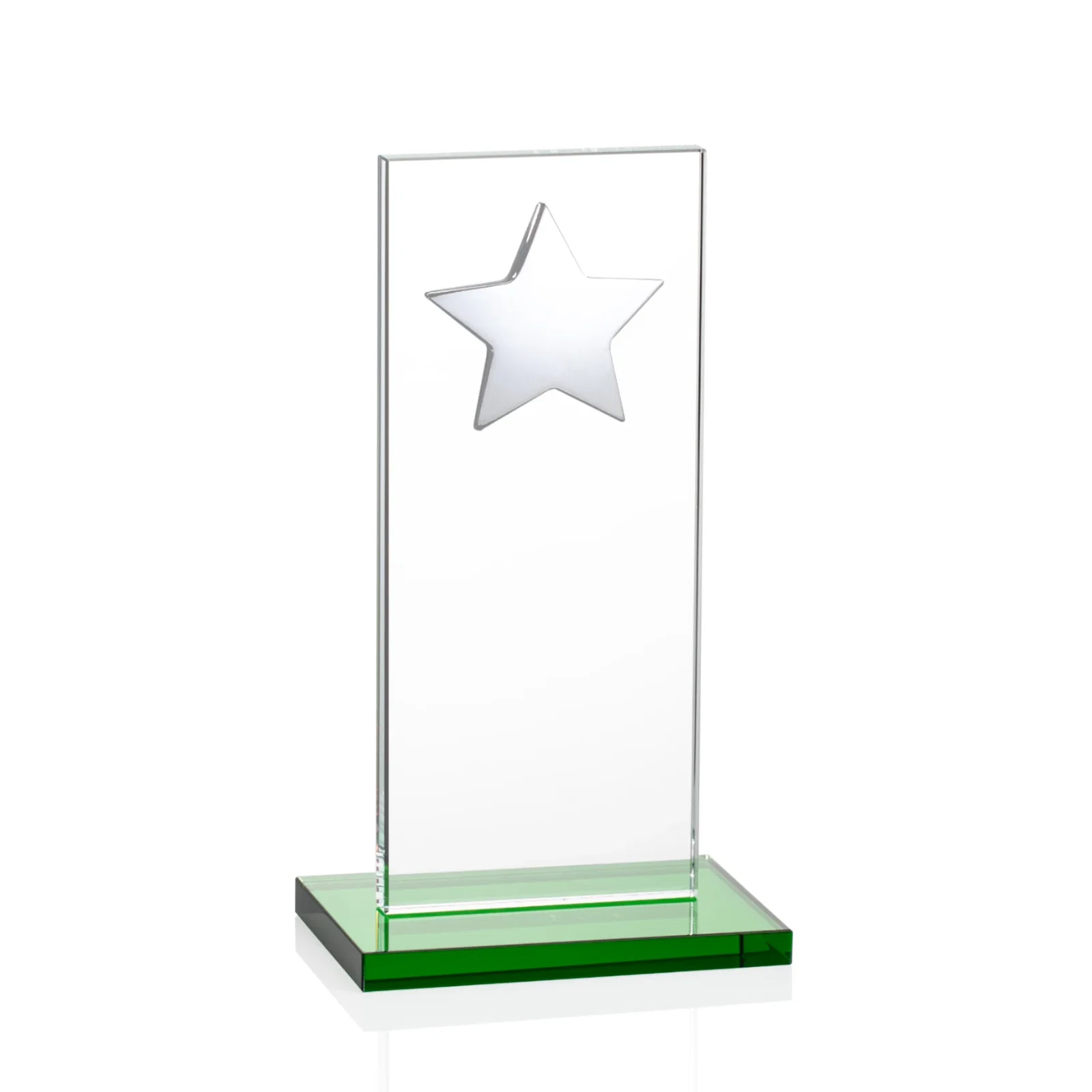Custom Optical Crystal Upright Award With Raised Metal Star Accent, with your logo for company anniversary events