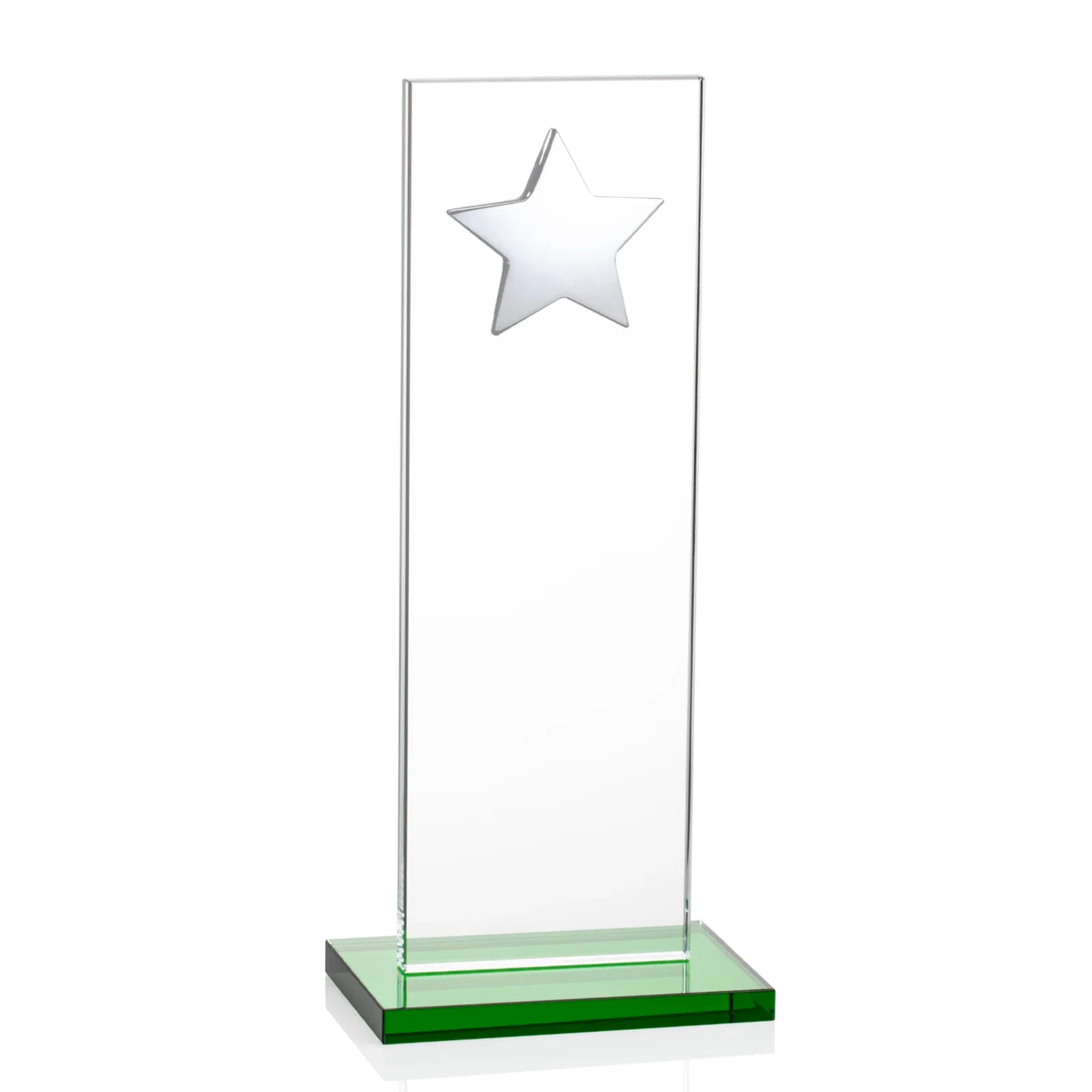 Personalized Optical Crystal Upright Award With Raised Metal Star Accent, with your logo for employee recognition