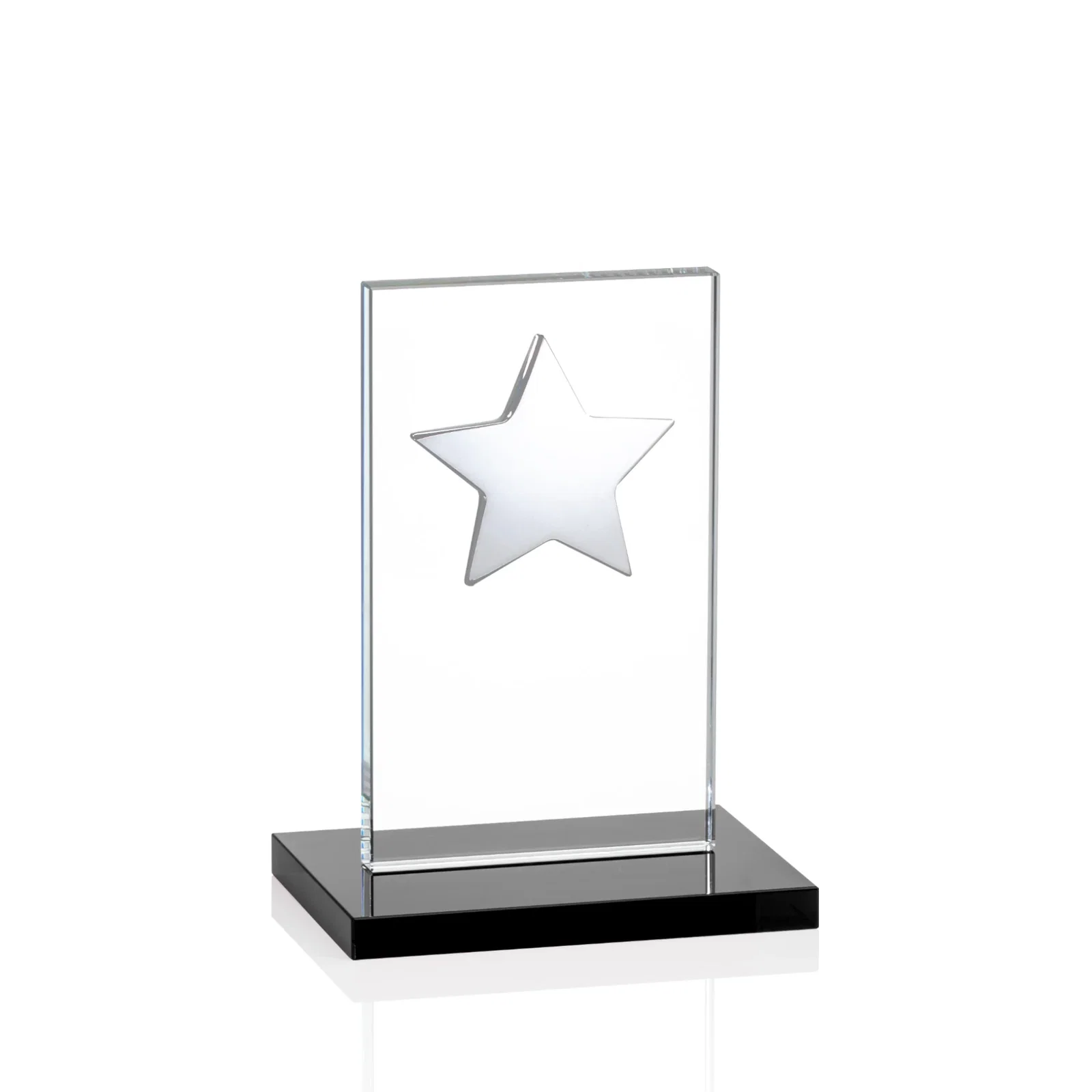Personalized Optical Crystal Upright Award With Raised Metal Star Accent, with your logo for corporate award ceremonies