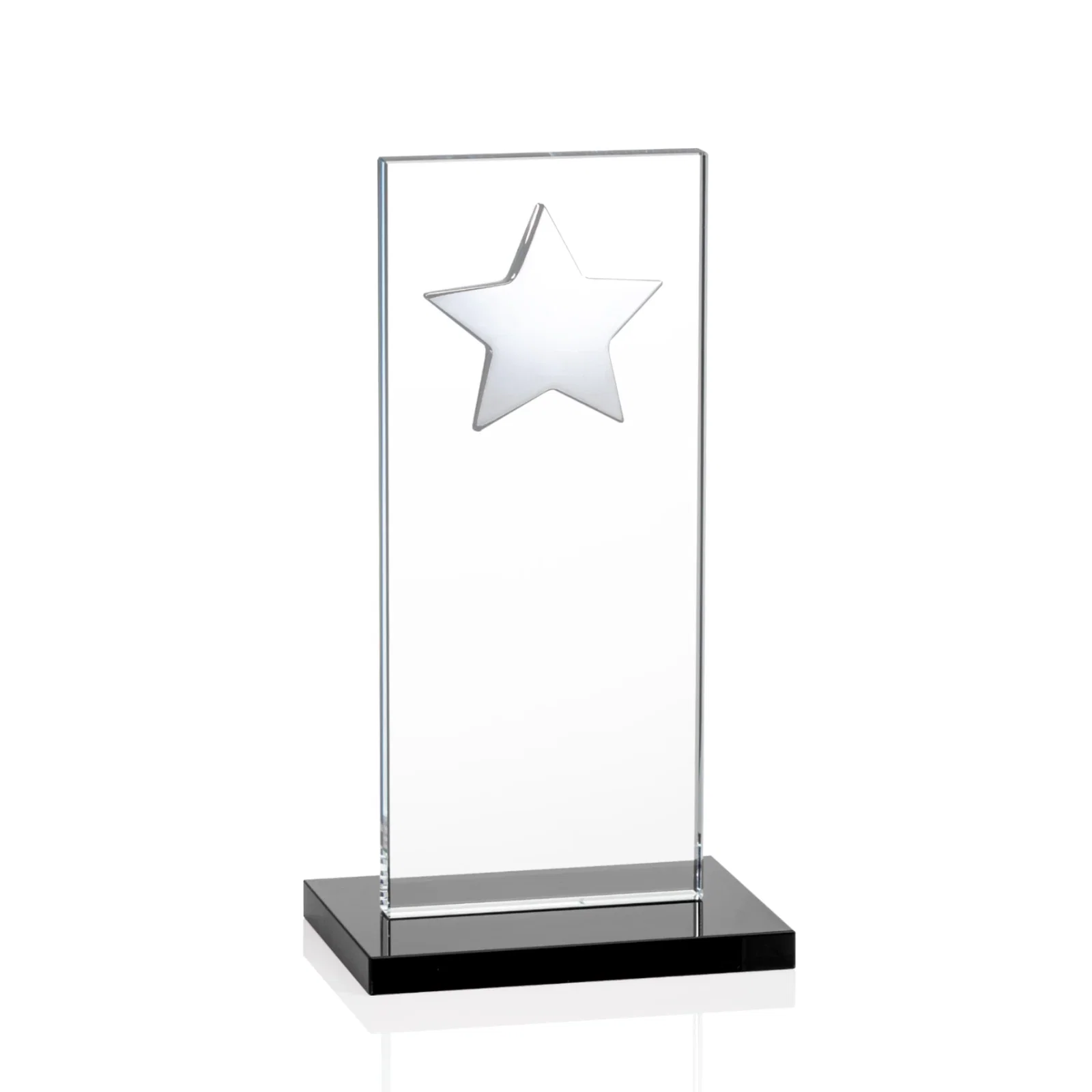Personalized Optical Crystal Upright Award With Raised Metal Star Accent, with your logo for service anniversary gifts