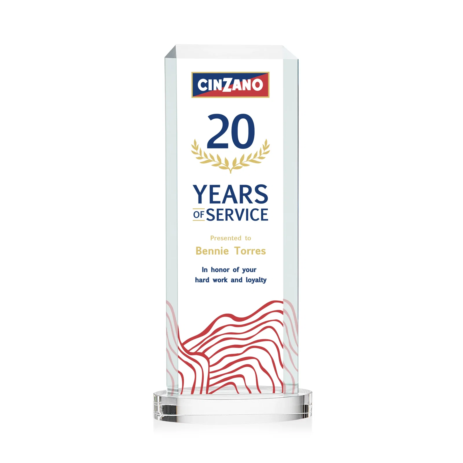 Custom Starfire Crystal Tower Award, Made and Decorated in the USA for volunteer appreciation