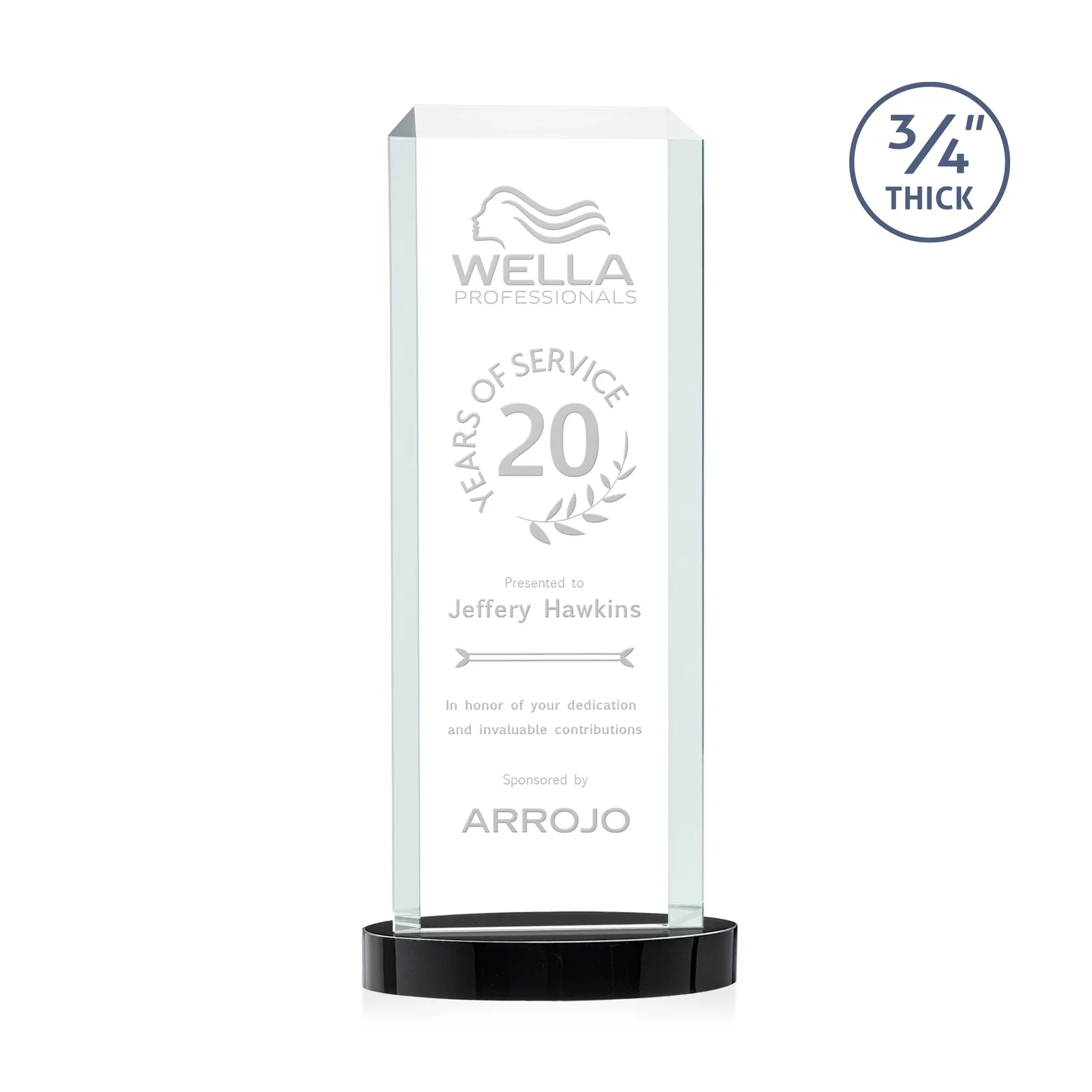 Personalized Starfire Crystal Tower Award, Made and Decorated in the USA for service anniversary gifts