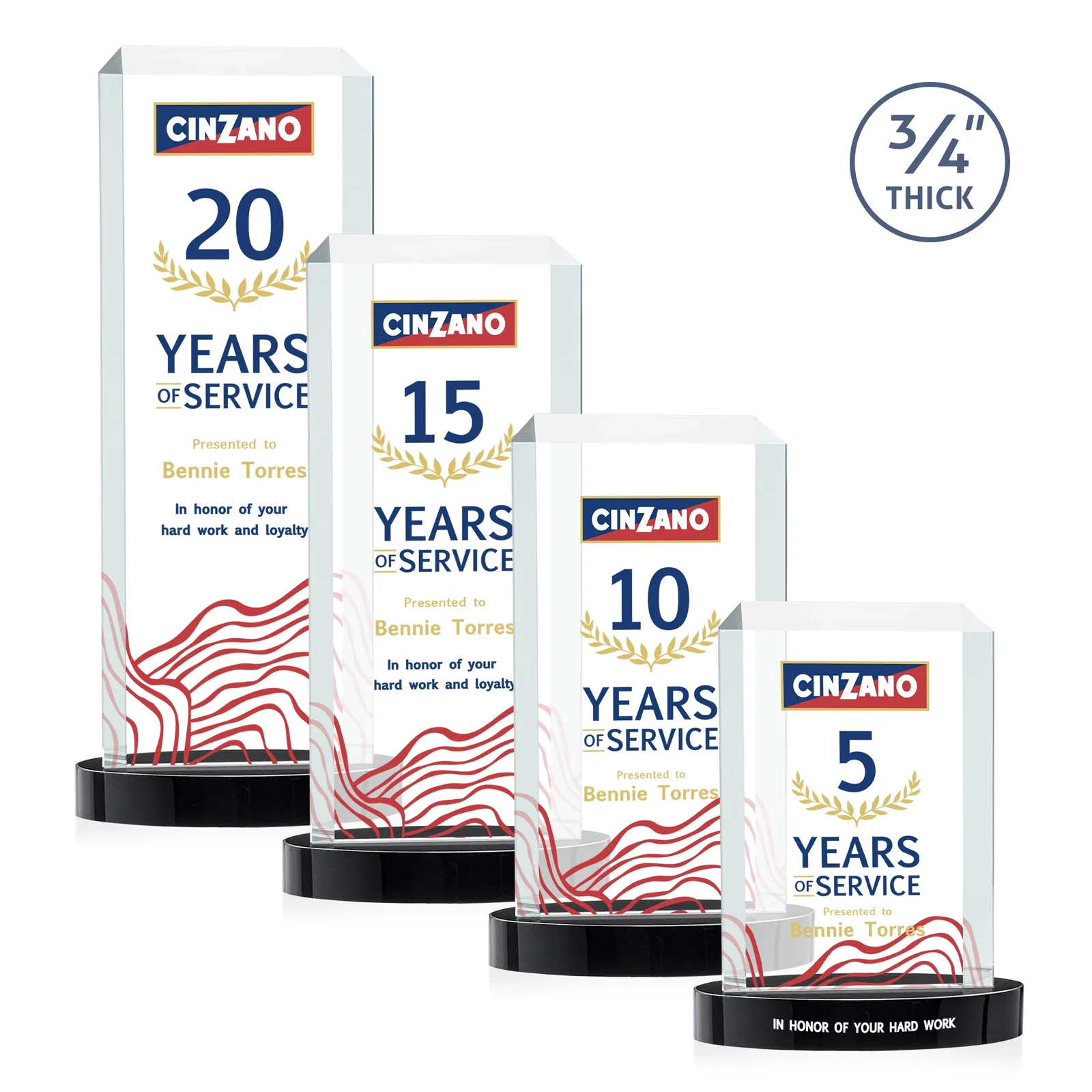 Personalized Starfire Crystal Tower Award, Made and Decorated in the USA for safety achievement programs