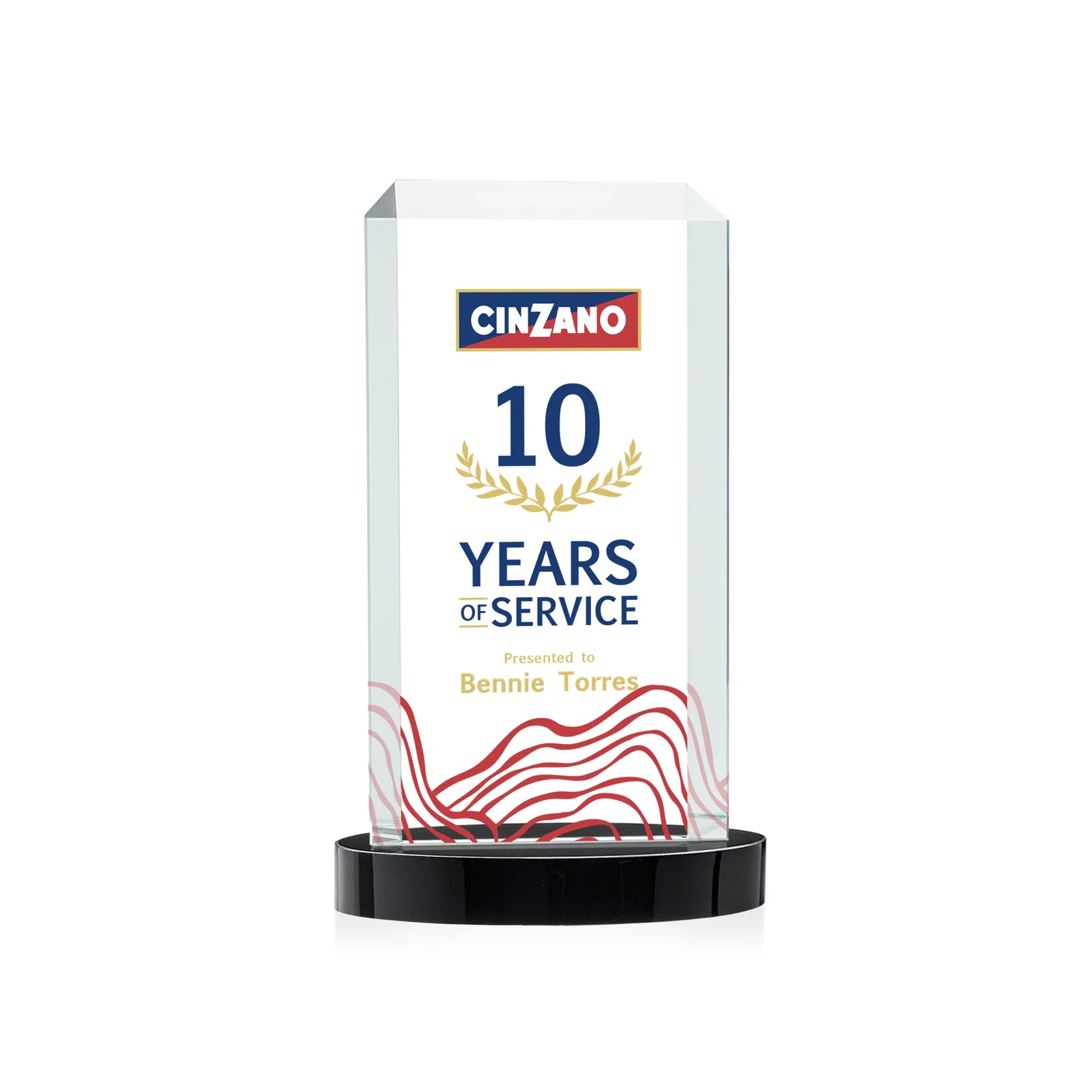 Personalized Starfire Crystal Tower Award, Made and Decorated in the USA for dealer and partner awards