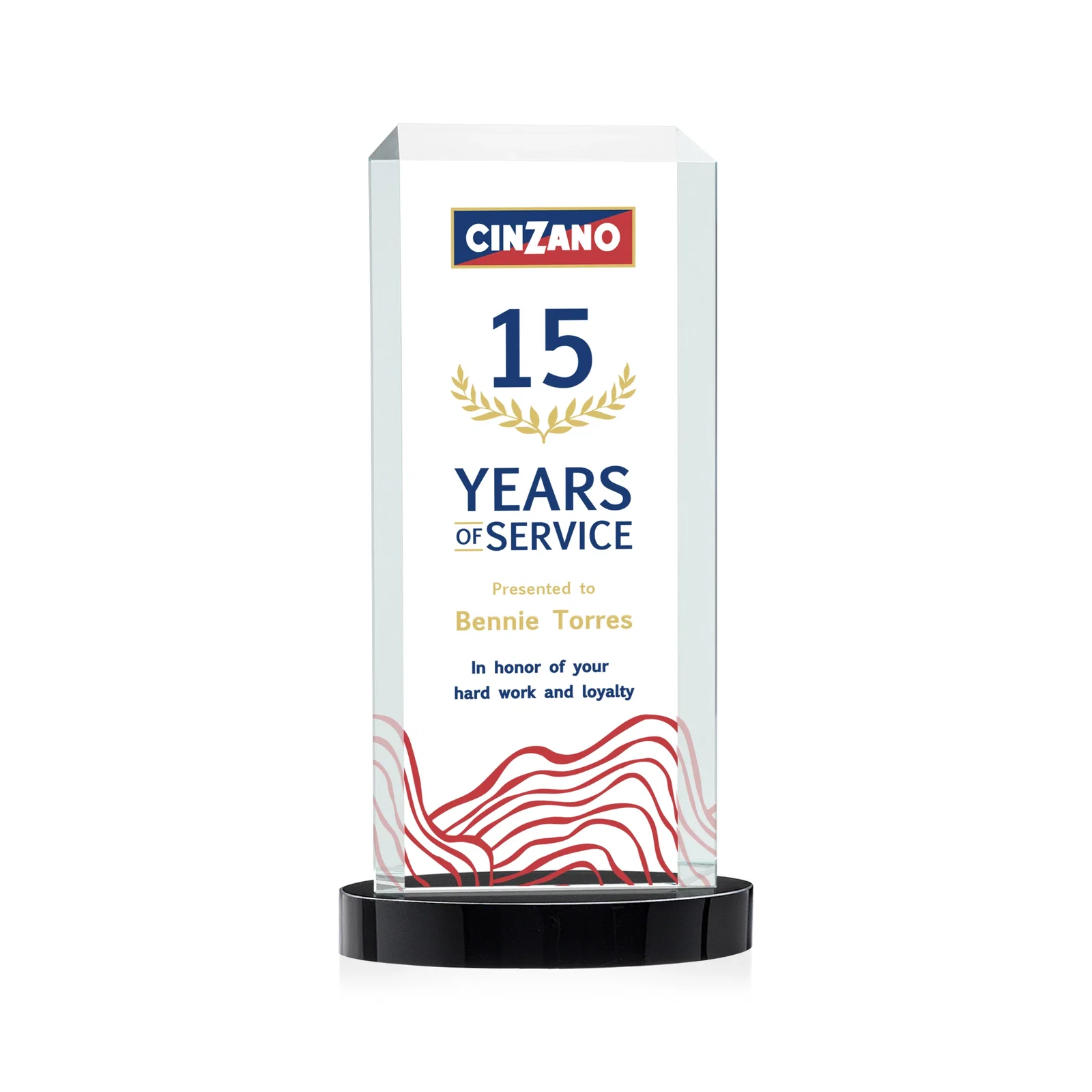 Personalized Starfire Crystal Tower Award, Made and Decorated in the USA for company anniversary events