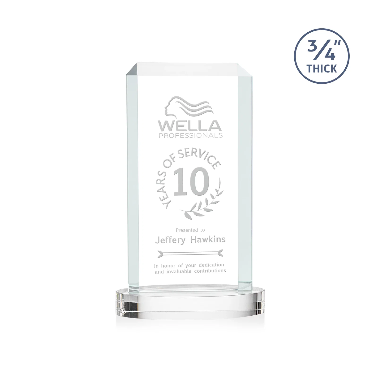 Custom Starfire Crystal Tower Award, Made and Decorated in the USA for service anniversary gifts