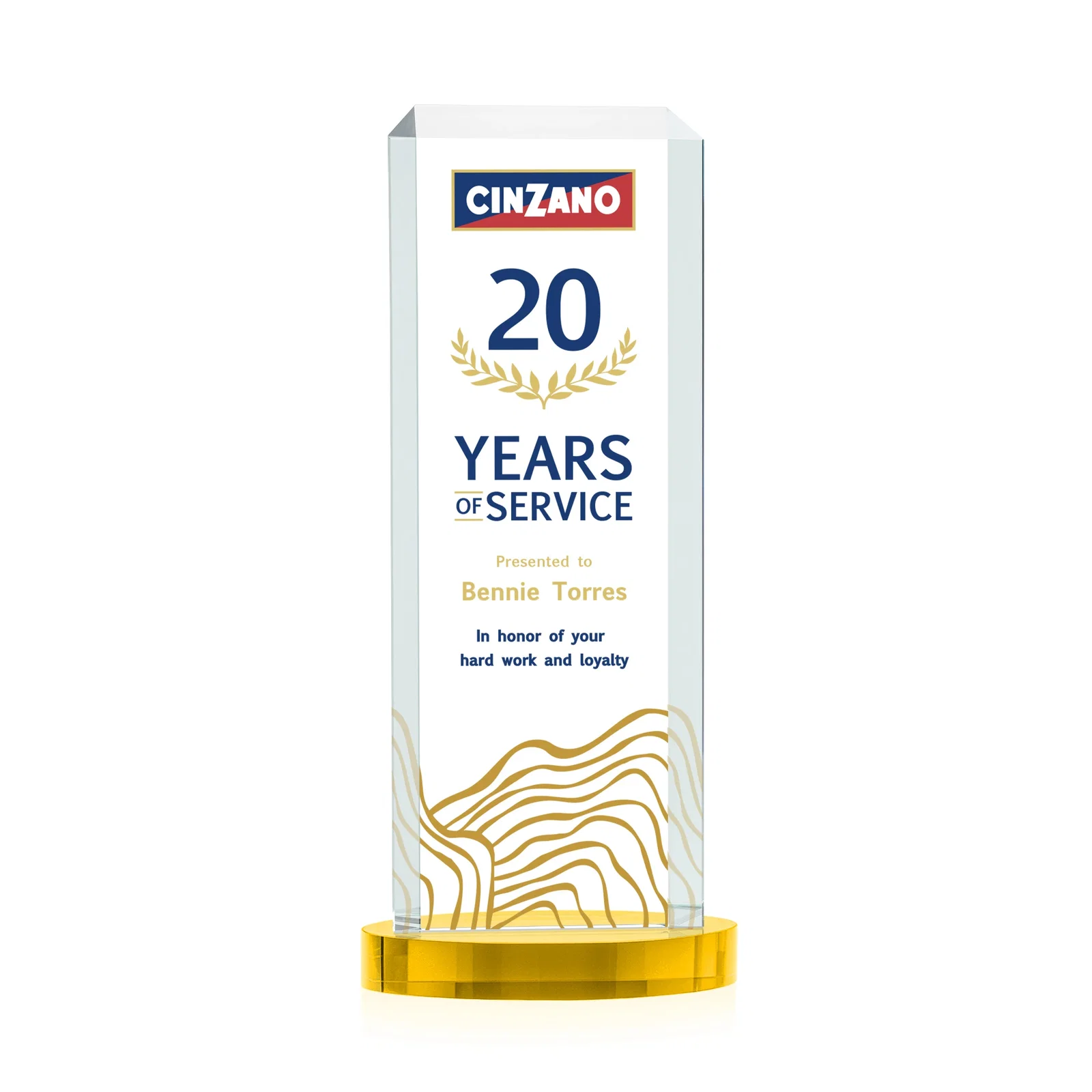 Branded Starfire Crystal Tower Award, Made and Decorated in the USA for sales achievement awards