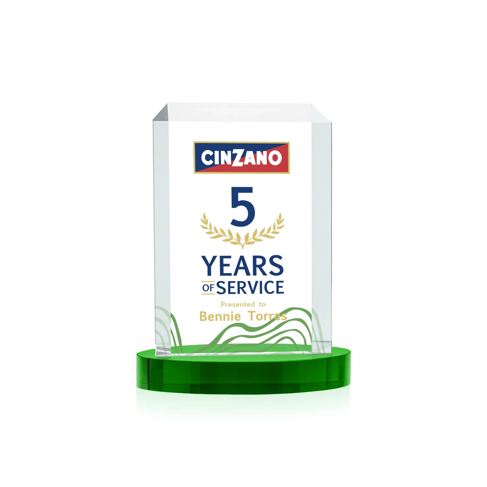Branded Starfire Crystal Tower Award, Made and Decorated in the USA for team milestone celebrations