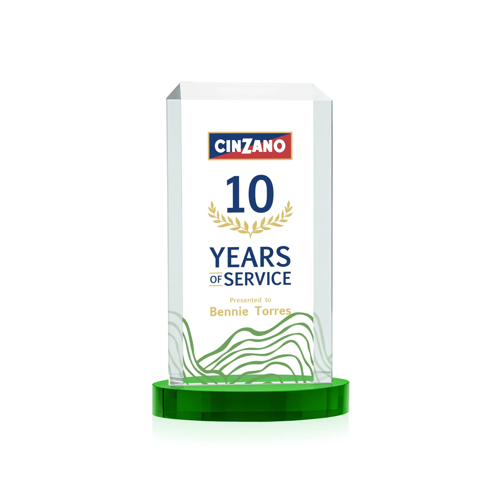 Branded Starfire Crystal Tower Award, Made and Decorated in the USA for donor appreciation