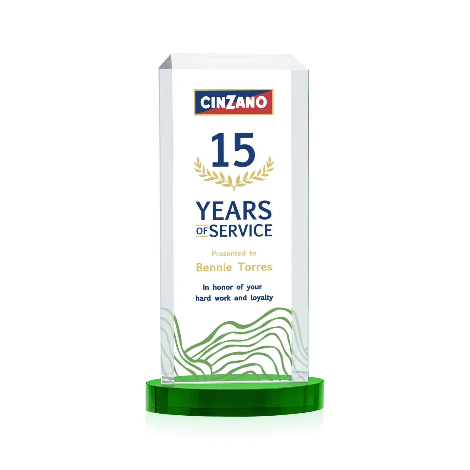 Branded Starfire Crystal Tower Award, Made and Decorated in the USA for graduation ceremonies
