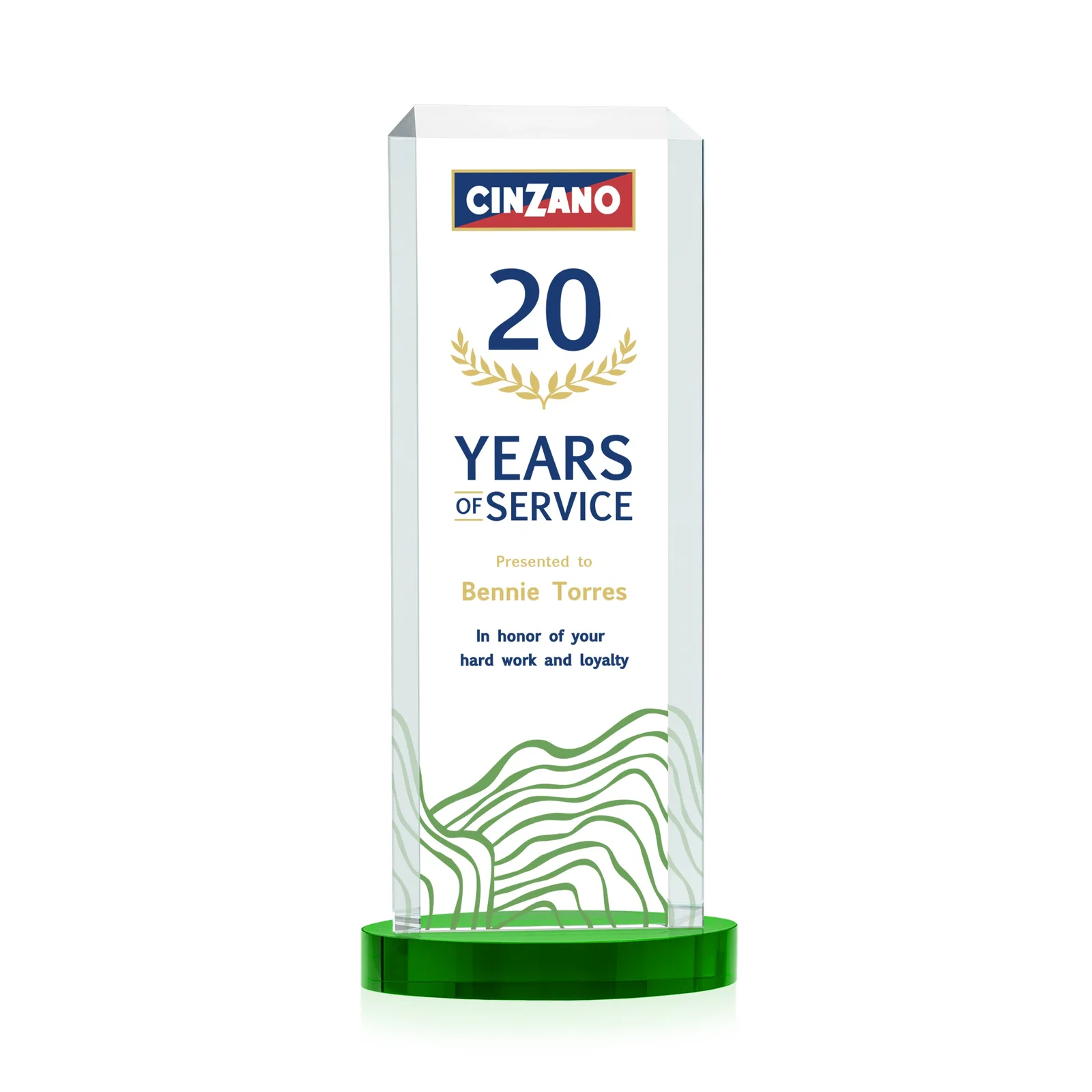 Branded Starfire Crystal Tower Award, Made and Decorated in the USA for safety achievement programs