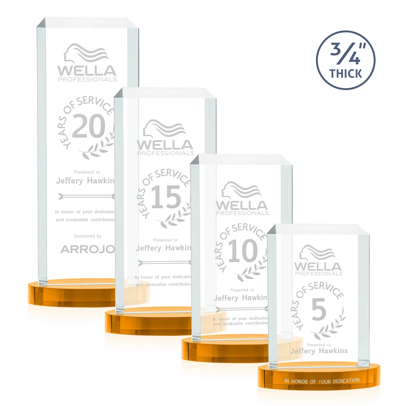 Customized Starfire Crystal Tower Award, Made and Decorated in the USA for employee recognition