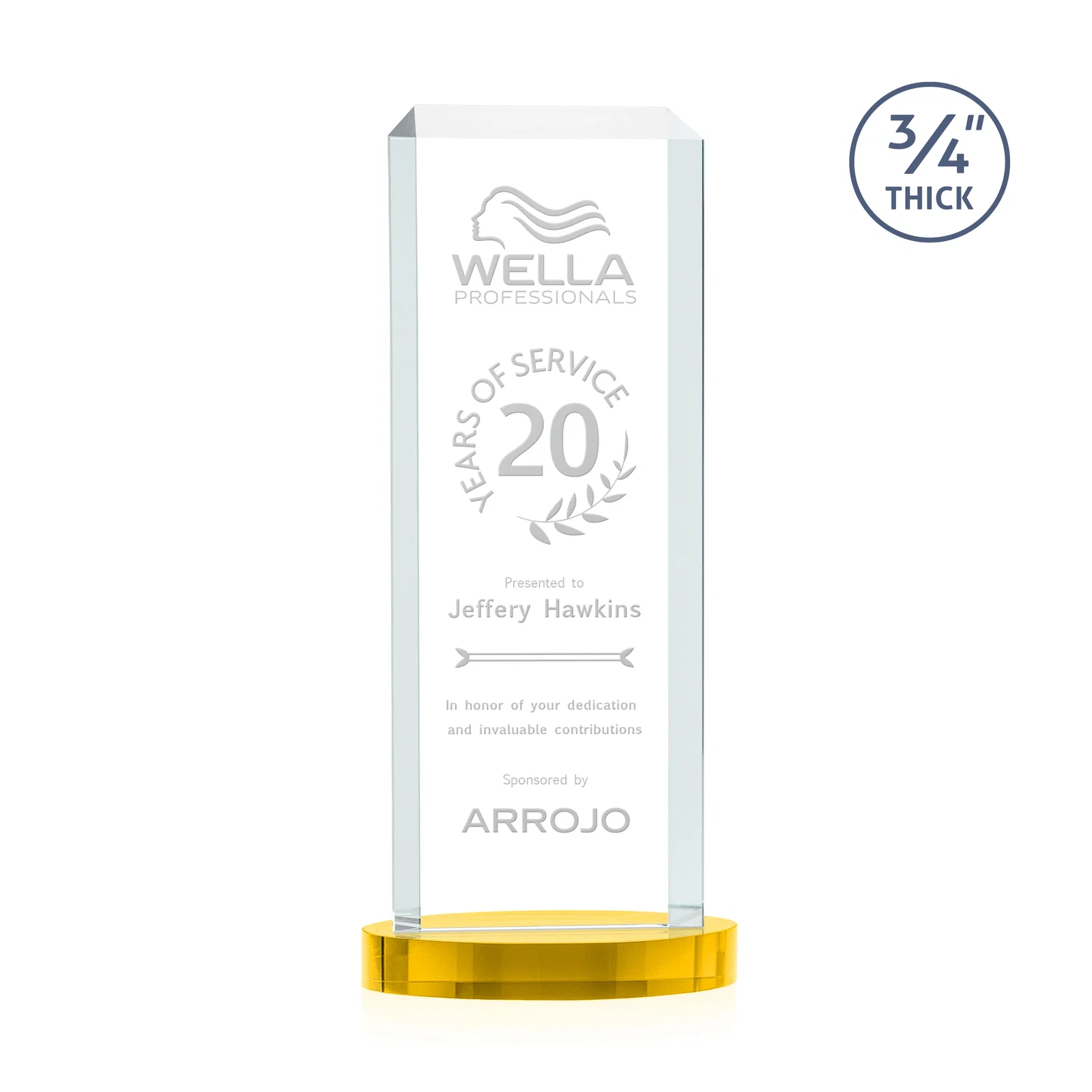 Customized Starfire Crystal Tower Award, Made and Decorated in the USA for volunteer appreciation