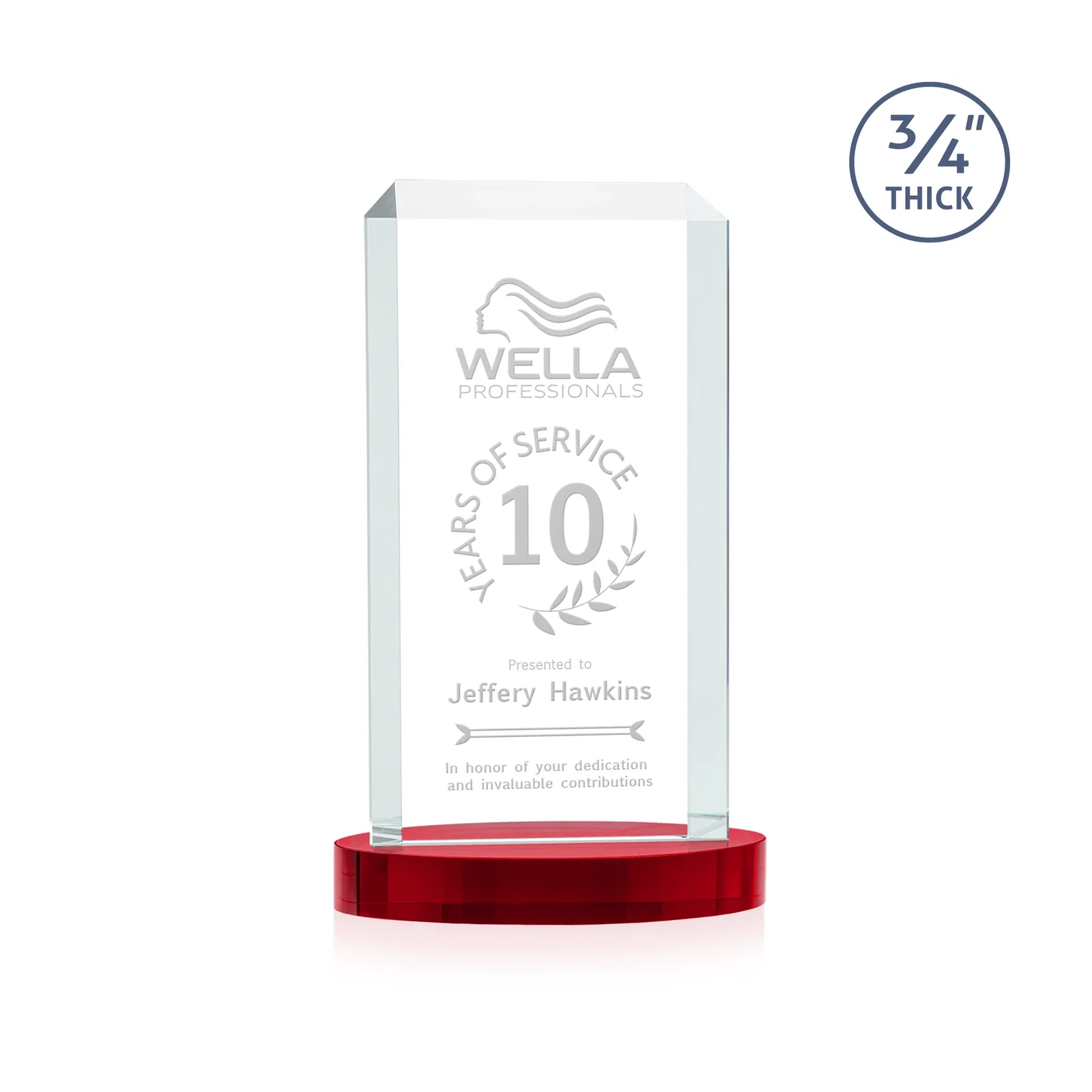 Custom engraved Starfire Crystal Tower Award, Made and Decorated in the USA for employee recognition