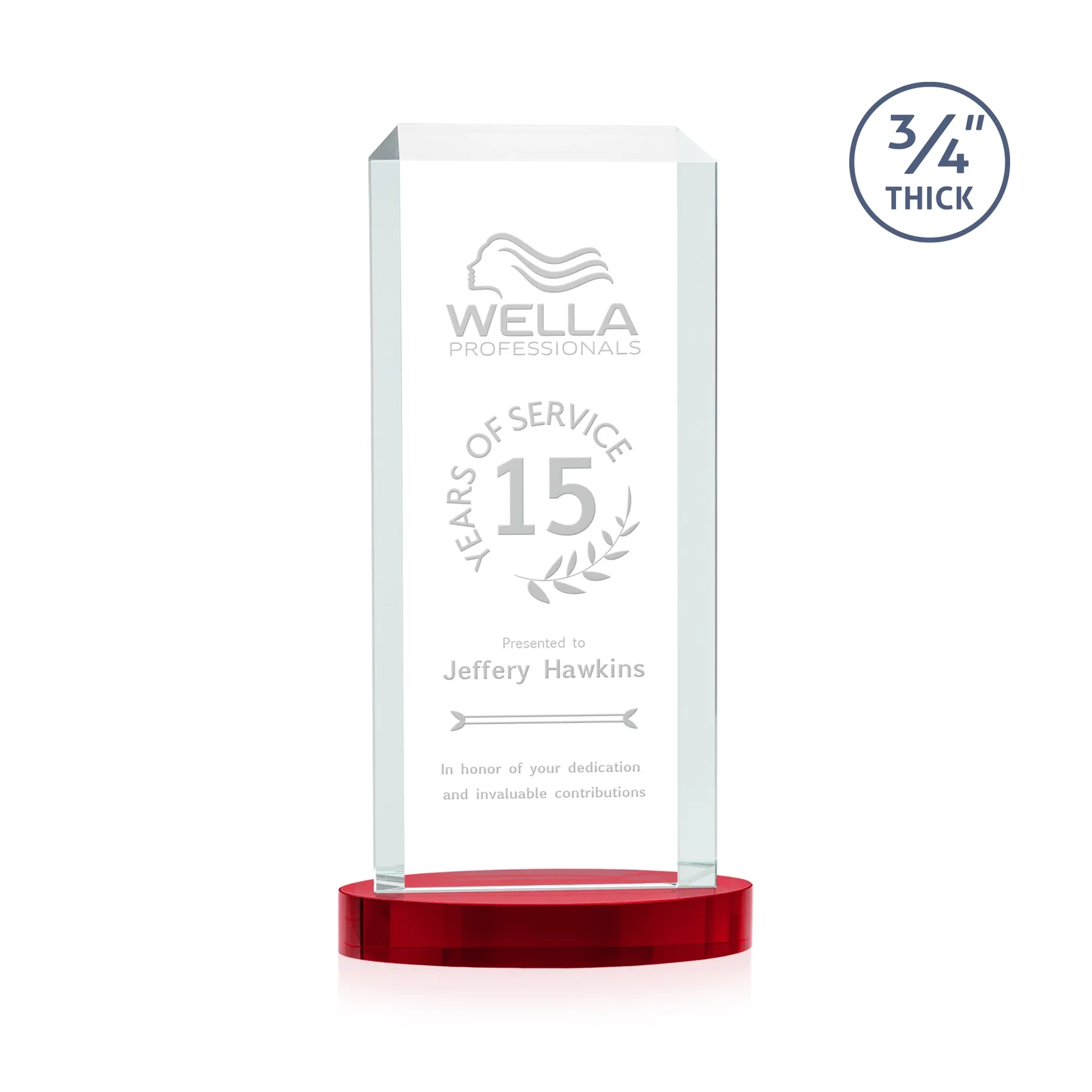 Custom engraved Starfire Crystal Tower Award, Made and Decorated in the USA for corporate award ceremonies
