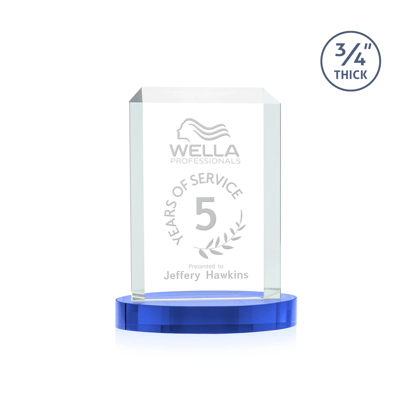Custom engraved Starfire Crystal Tower Award, Made and Decorated in the USA for retirement presentations