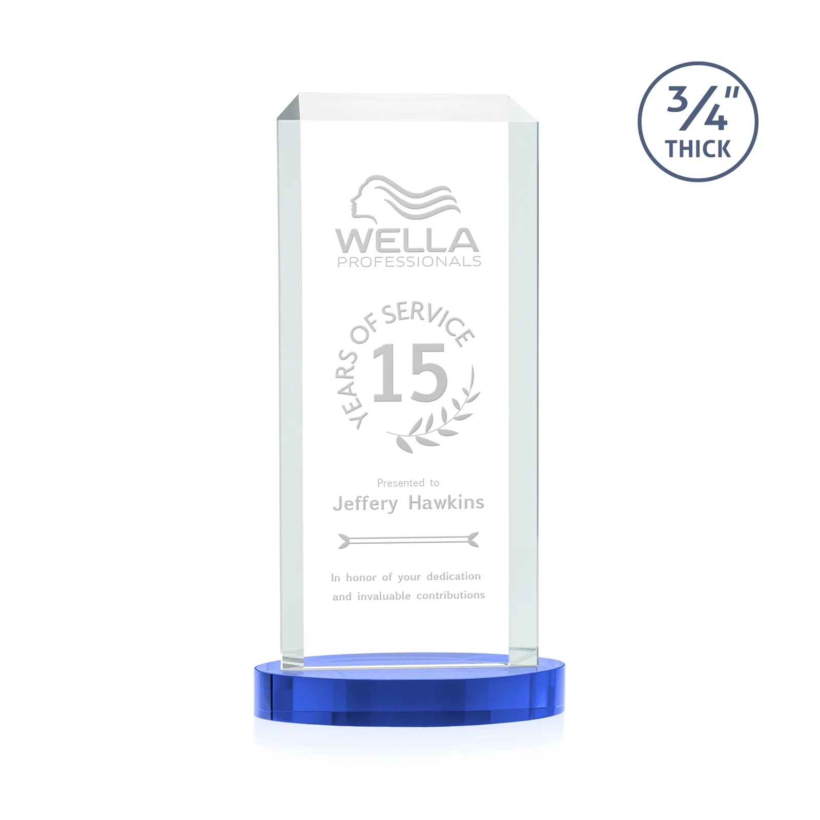 Custom engraved Starfire Crystal Tower Award, Made and Decorated in the USA for donor appreciation