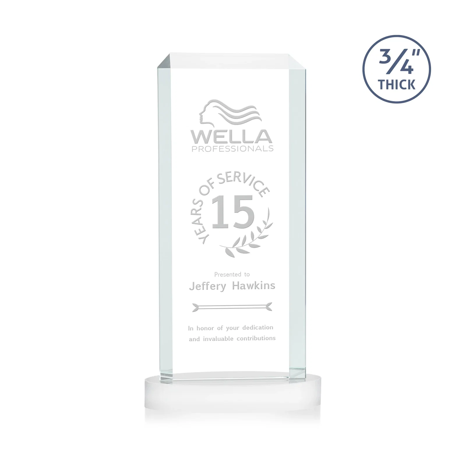 Custom engraved Starfire Crystal Tower Award, Made and Decorated in the USA for company anniversary events