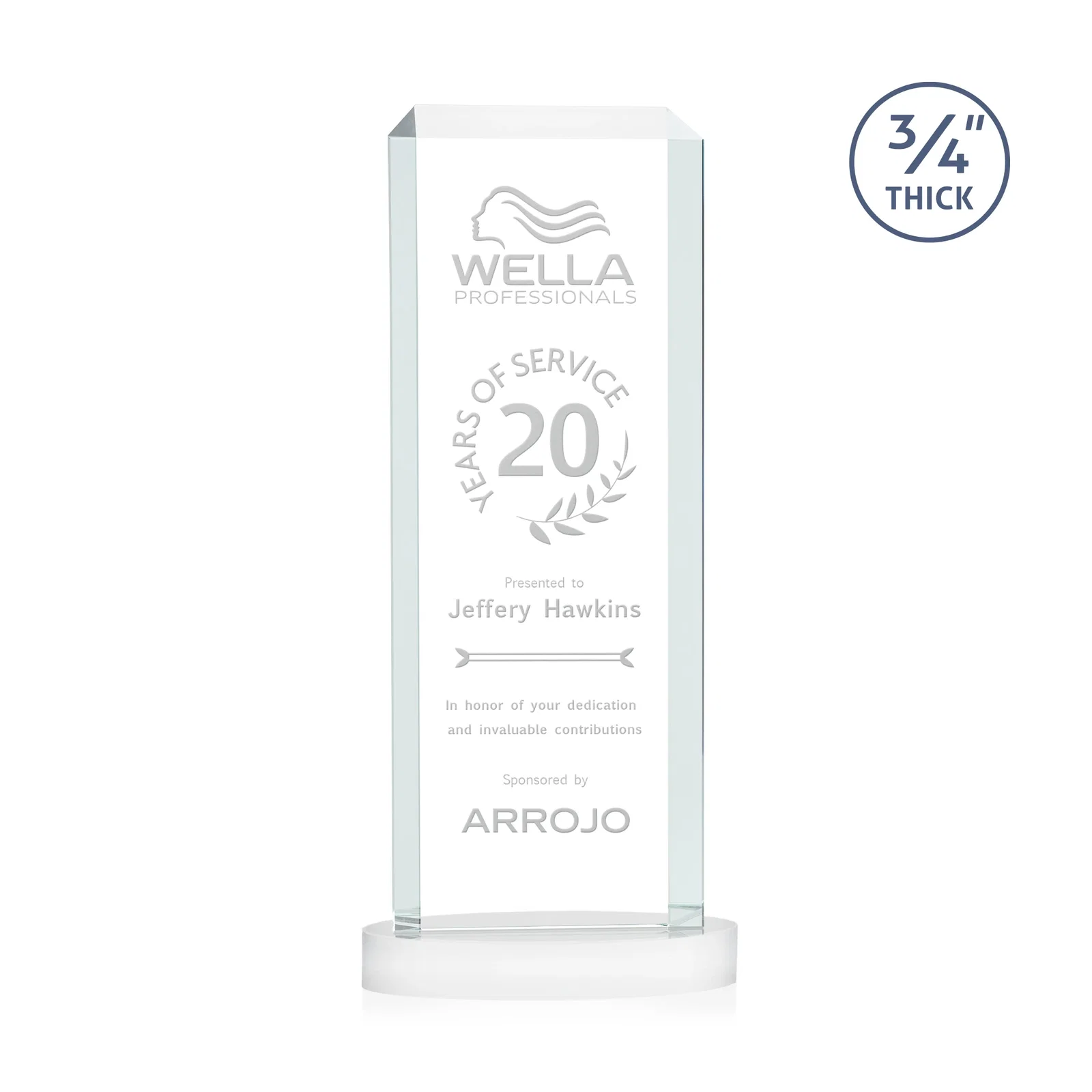 Custom Starfire Crystal Tower Award, Made and Decorated in the USA, with your logo for employee recognition