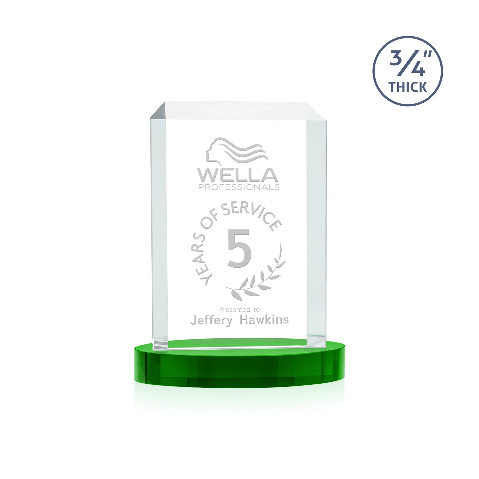 Custom Starfire Crystal Tower Award, Made and Decorated in the USA, with your logo for service anniversary gifts