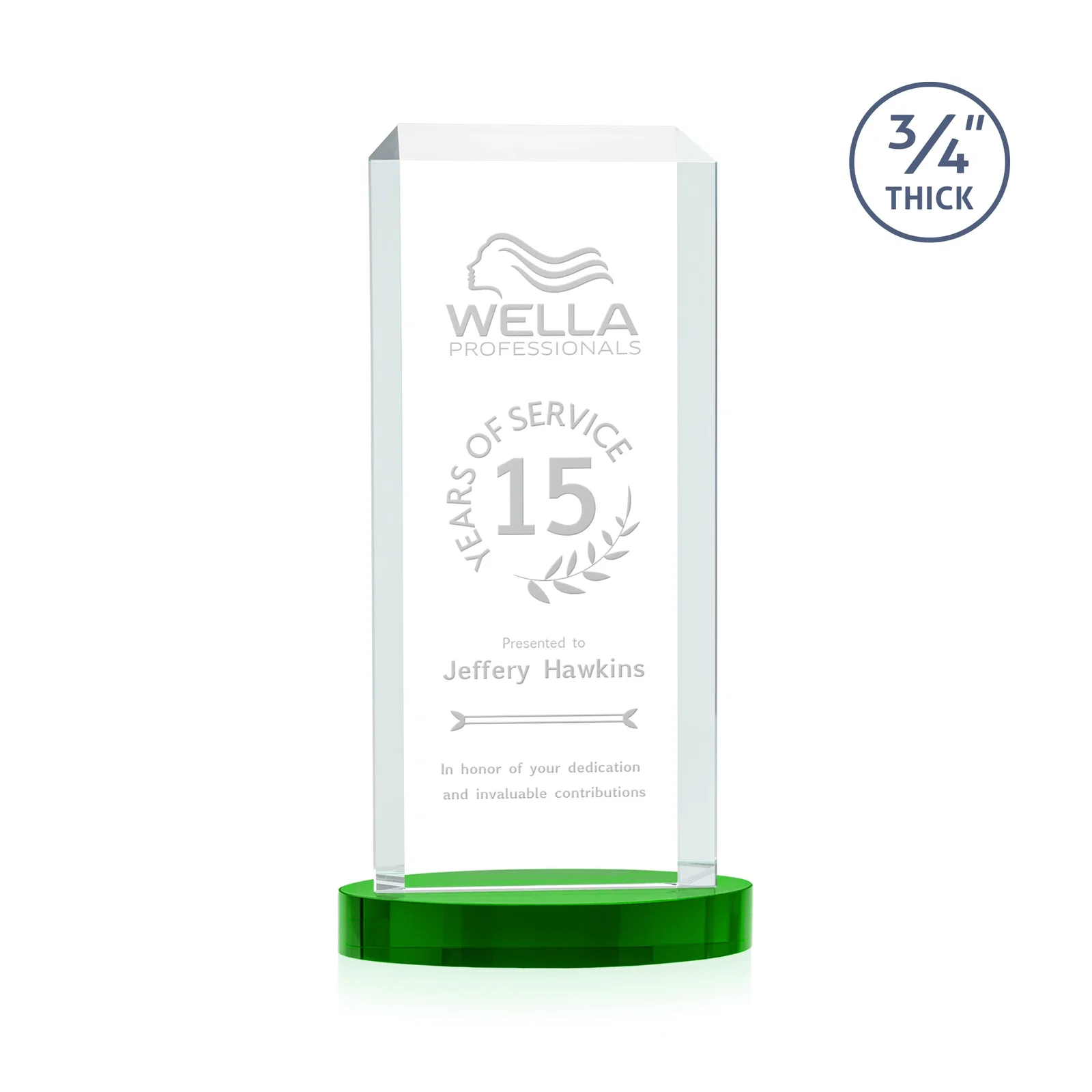 Custom Starfire Crystal Tower Award, Made and Decorated in the USA, with your logo for retirement presentations