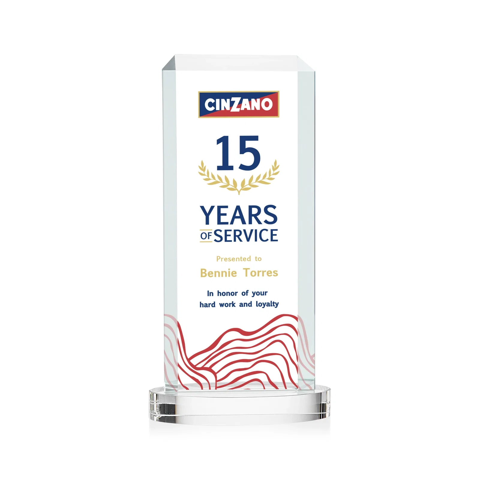Custom Starfire Crystal Tower Award, Made and Decorated in the USA for safety achievement programs