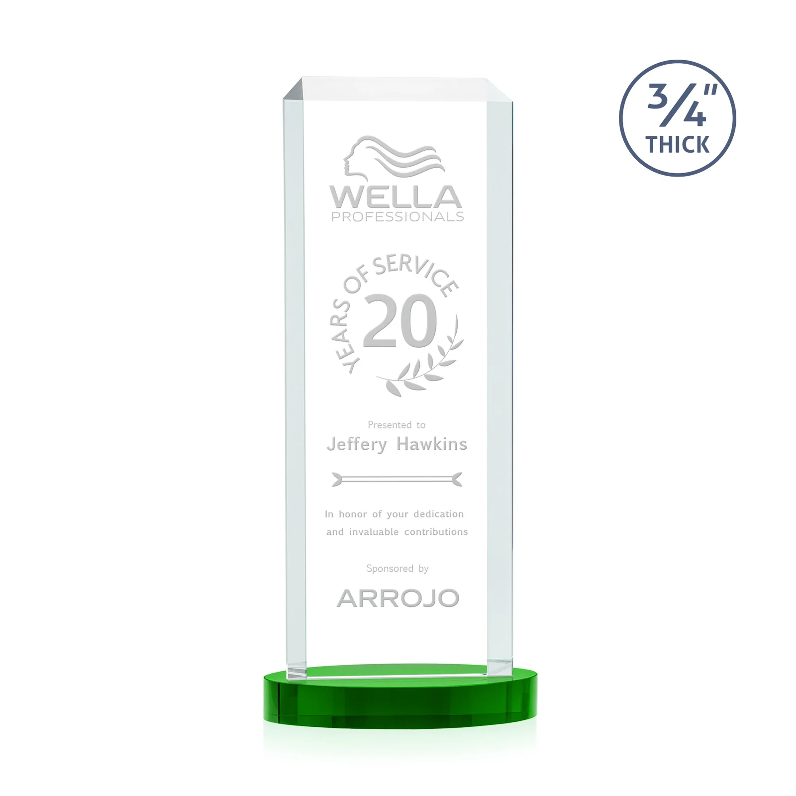 Custom Starfire Crystal Tower Award, Made and Decorated in the USA, with your logo for team milestone celebrations