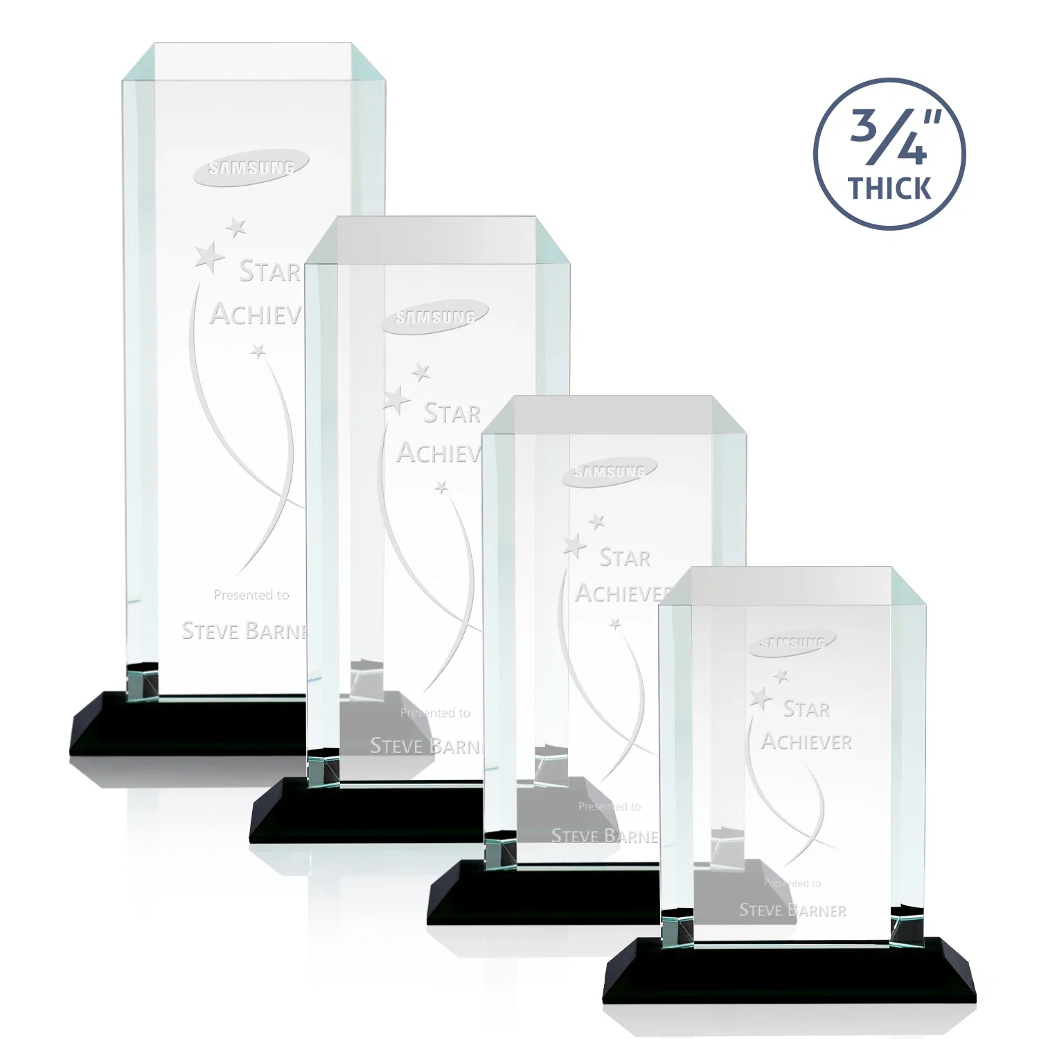 Custom Starfire Crystal Tower Award With Etch or Full-Color Print for employee recognition