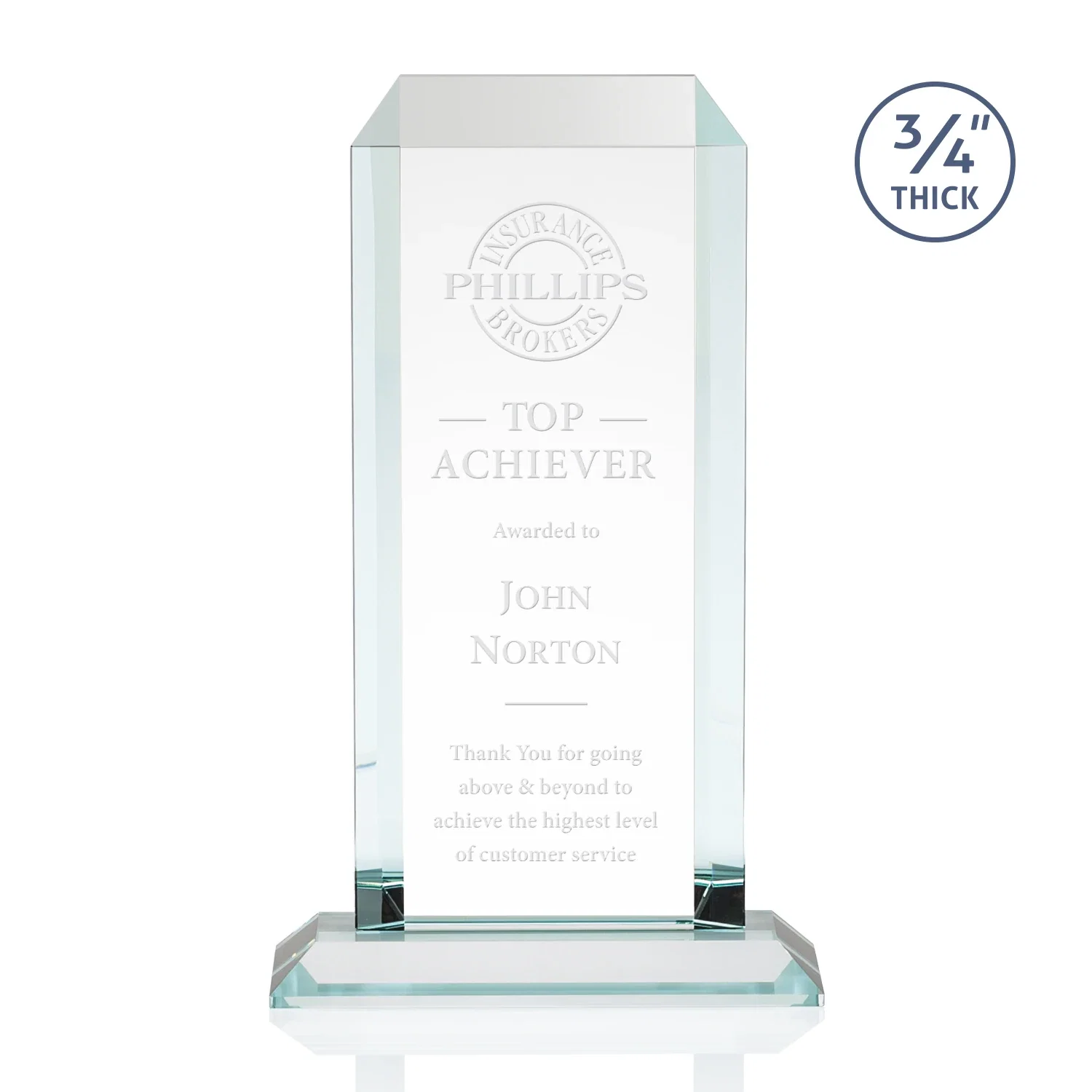 Custom Starfire Crystal Tower Award With Etch or Full-Color Print for volunteer appreciation