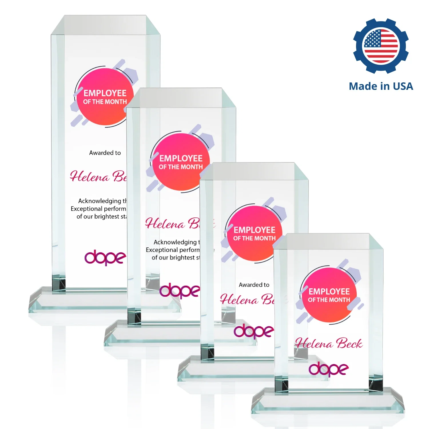 Custom Starfire Crystal Tower Award With Etch or Full-Color Print, with your logo for sales achievement awards