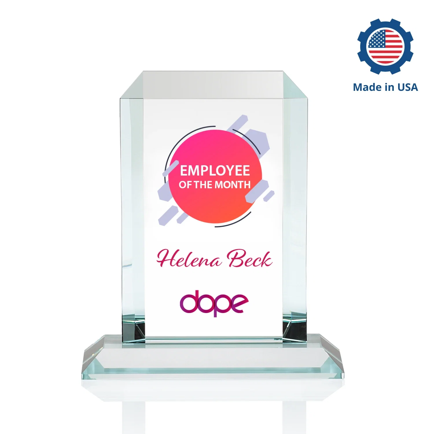Custom Starfire Crystal Tower Award With Etch or Full-Color Print, with your logo for retirement presentations