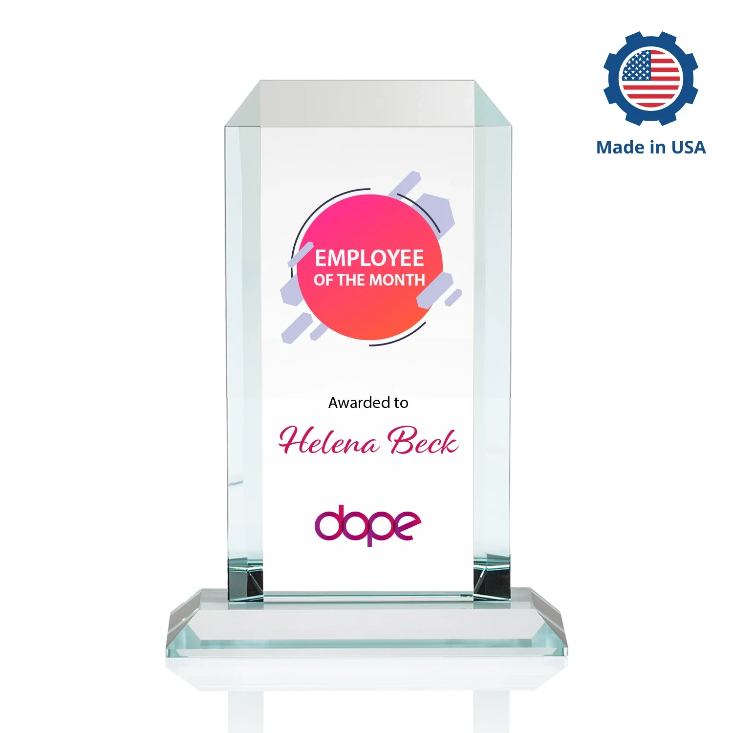 Custom Starfire Crystal Tower Award With Etch or Full-Color Print, with your logo for team milestone celebrations
