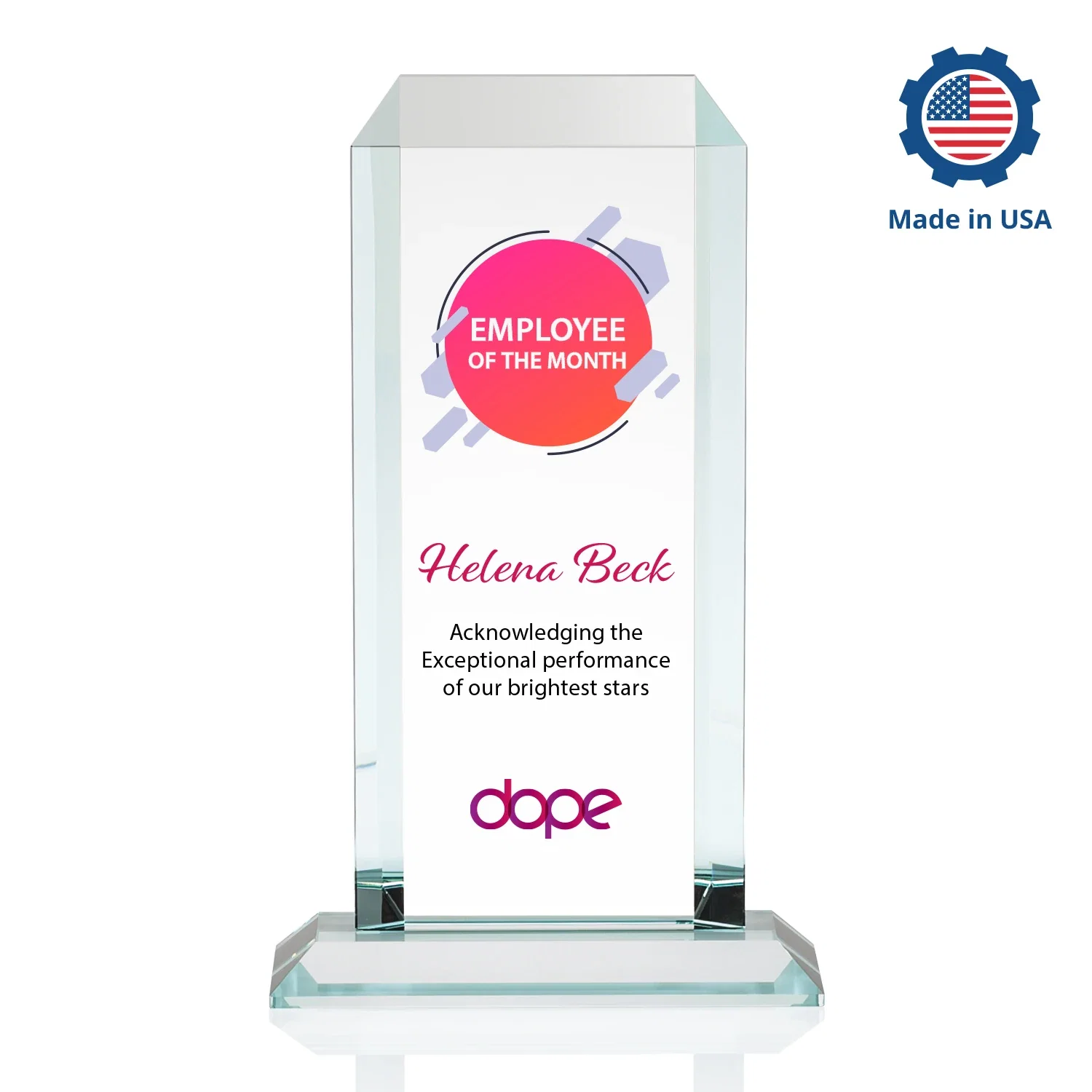 Custom Starfire Crystal Tower Award With Etch or Full-Color Print, with your logo for donor appreciation